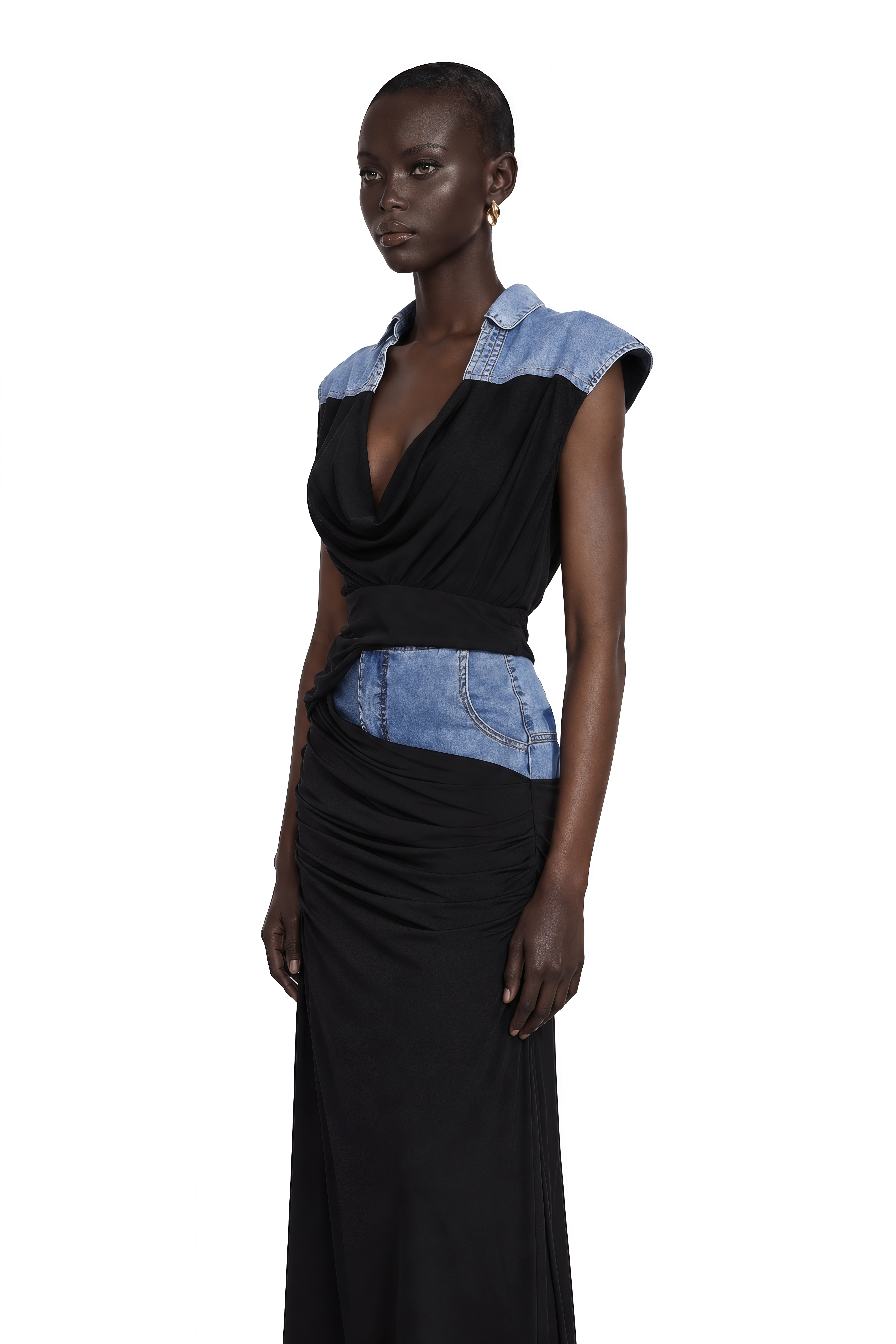 Nala Jersey-Paneled Denim Top & Skirt Matching Set