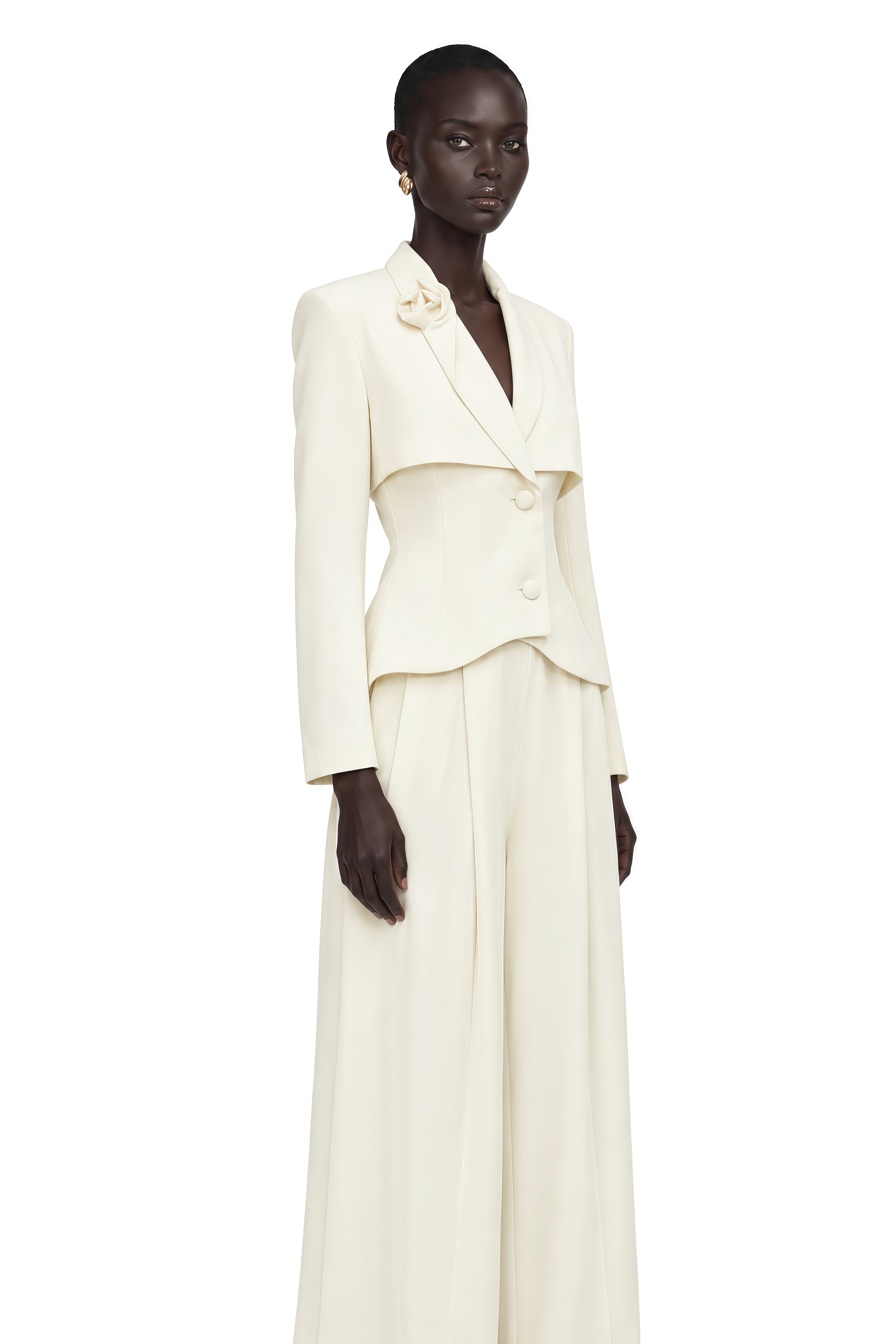 Teresa Neutral 3D Petal Blazer & Trousers Set