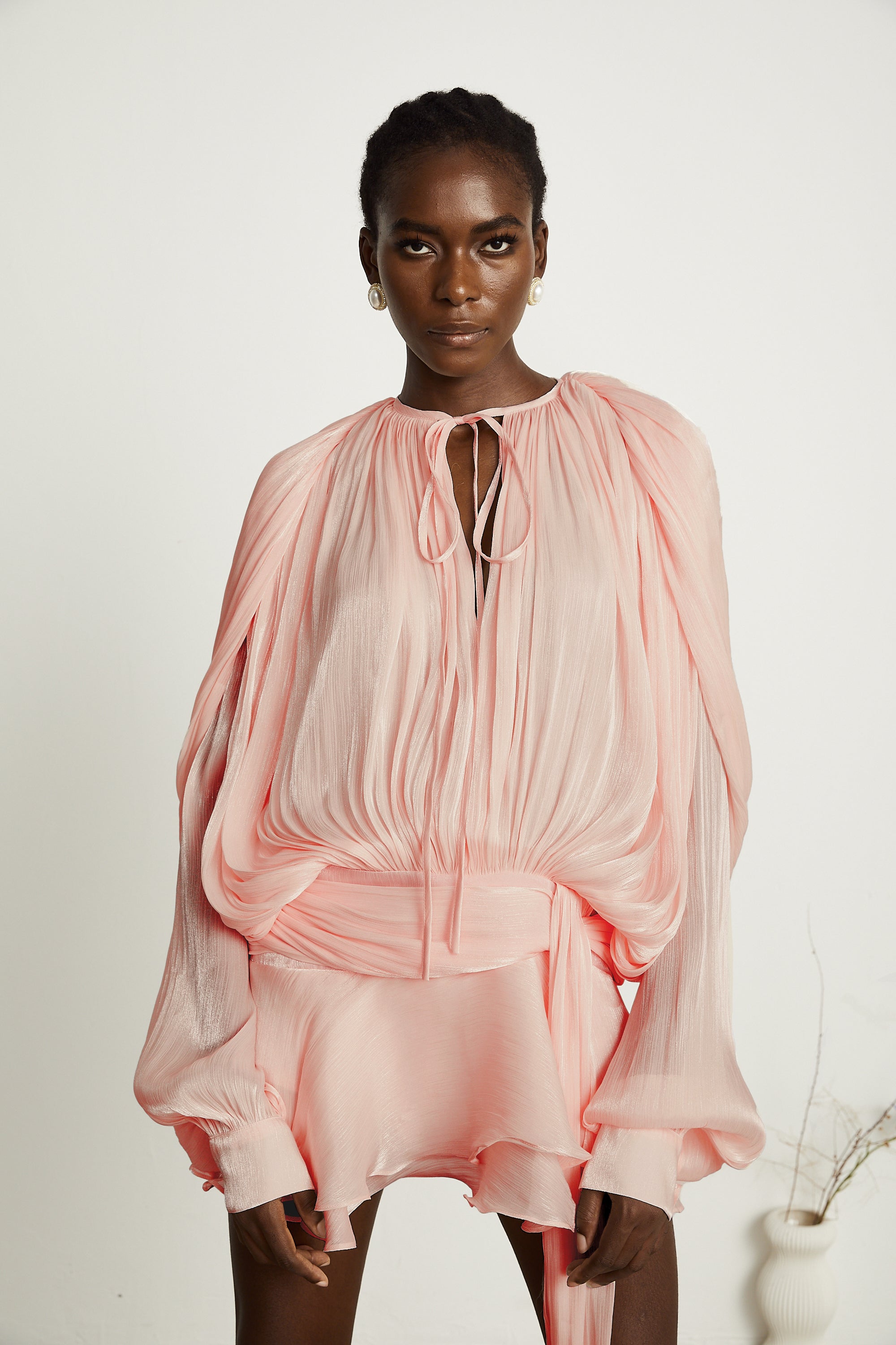 Eugénie Pink Fully Pleated Ruffled Mini Dress – Miss Rosier