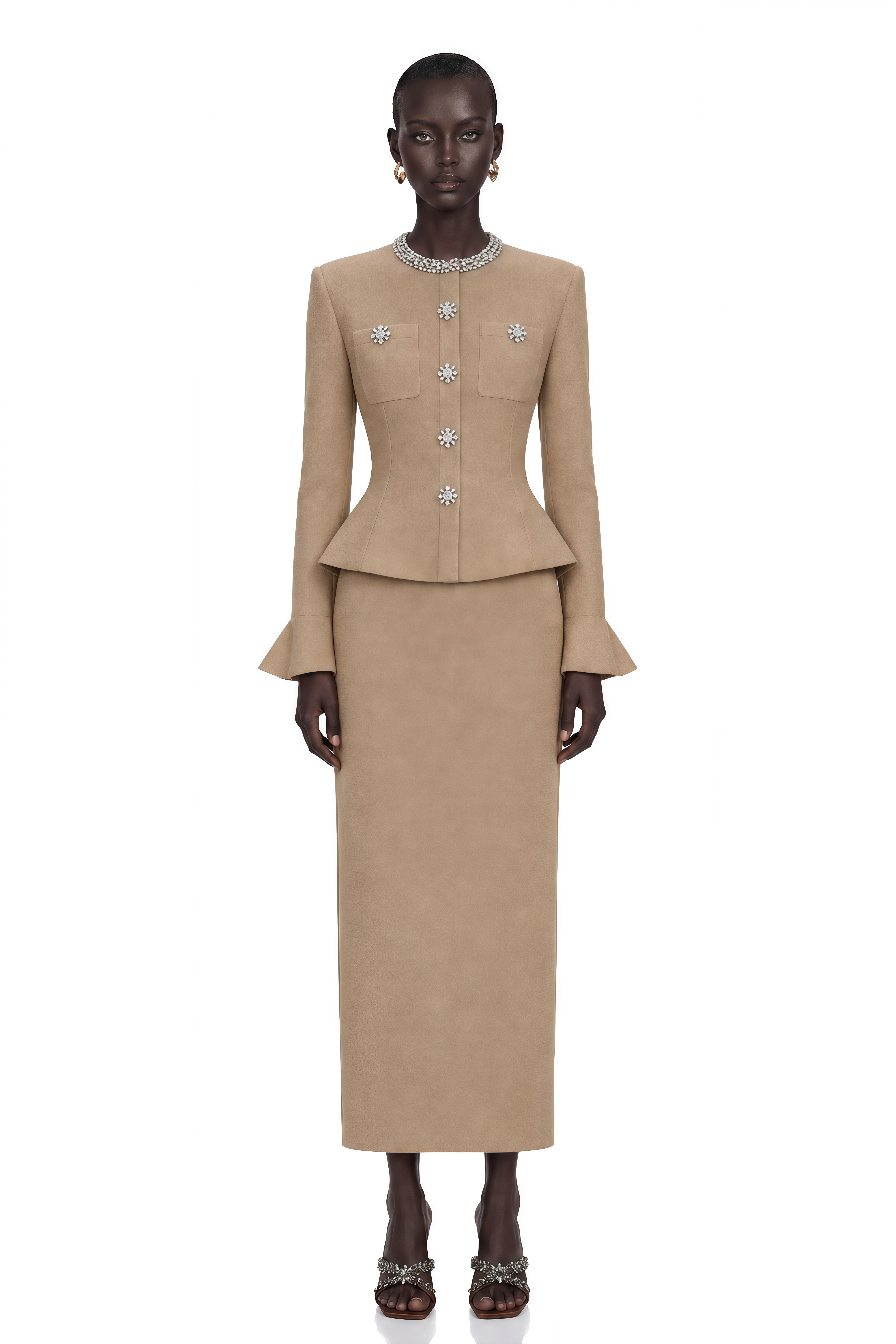 Kayla Gold Crystal Embellished Knit Midi Dress