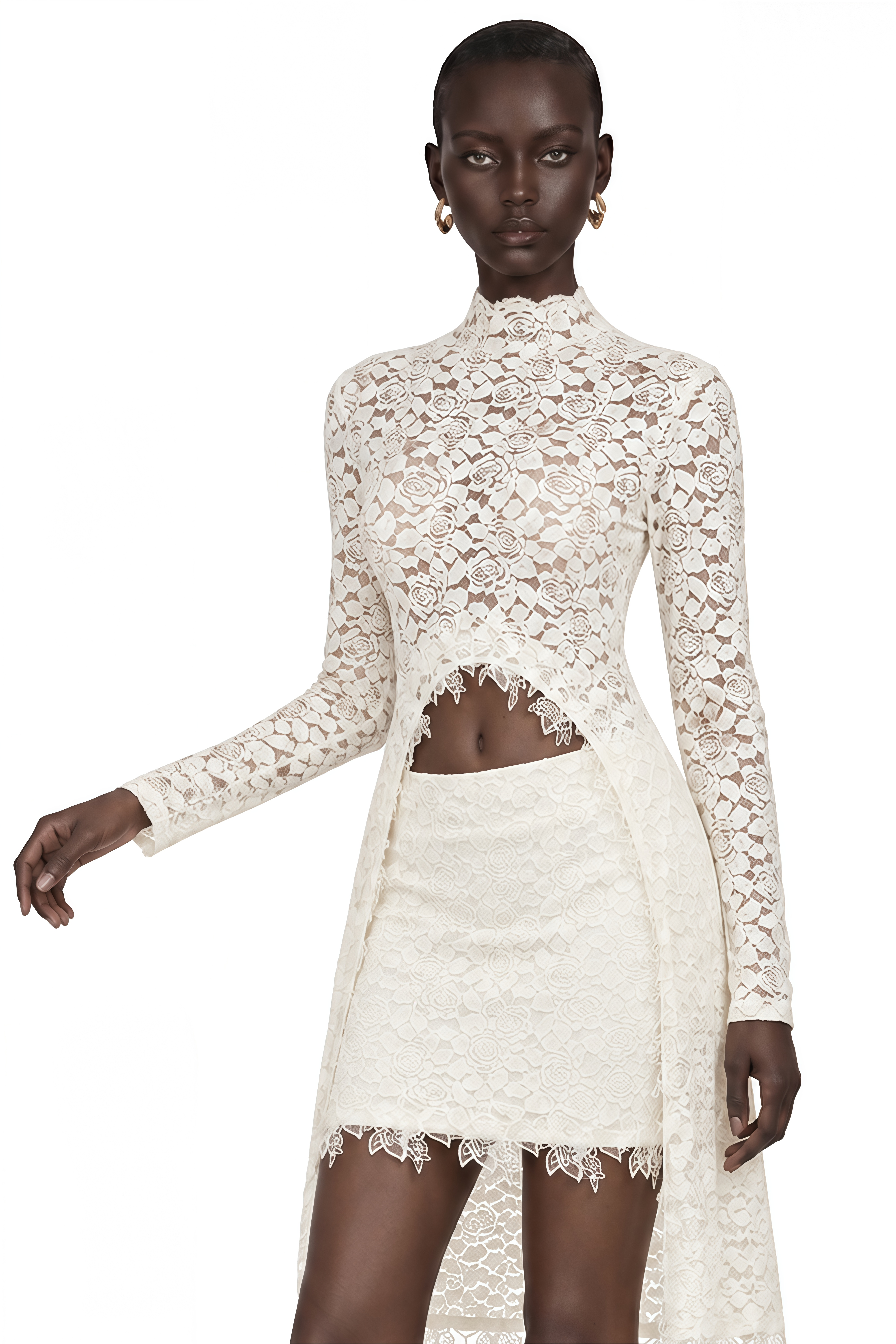 Fallon Off White Floral Lace Blouse & Skirt Set