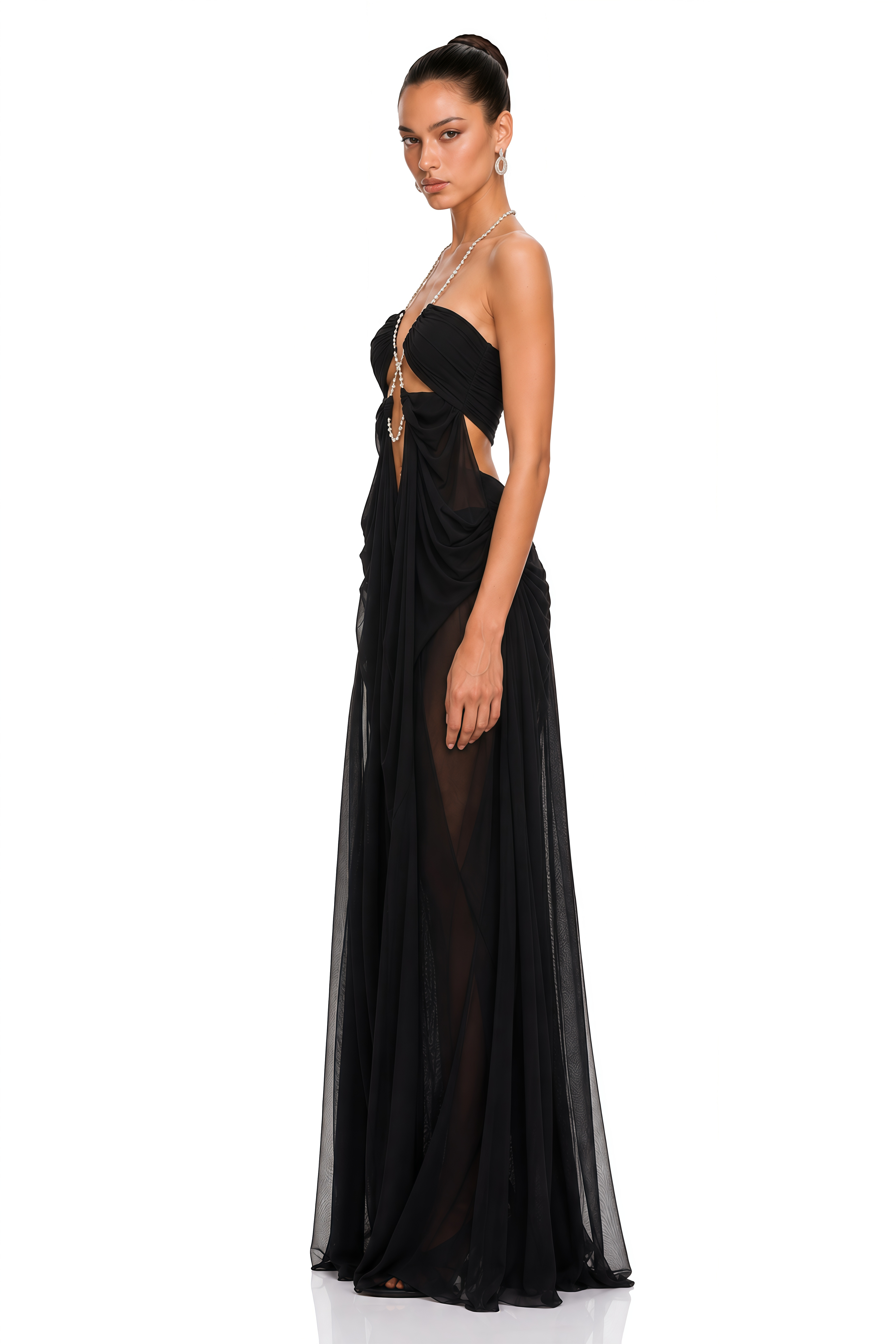 Ronit Black Semi-Sheer Mesh Maxi Dress