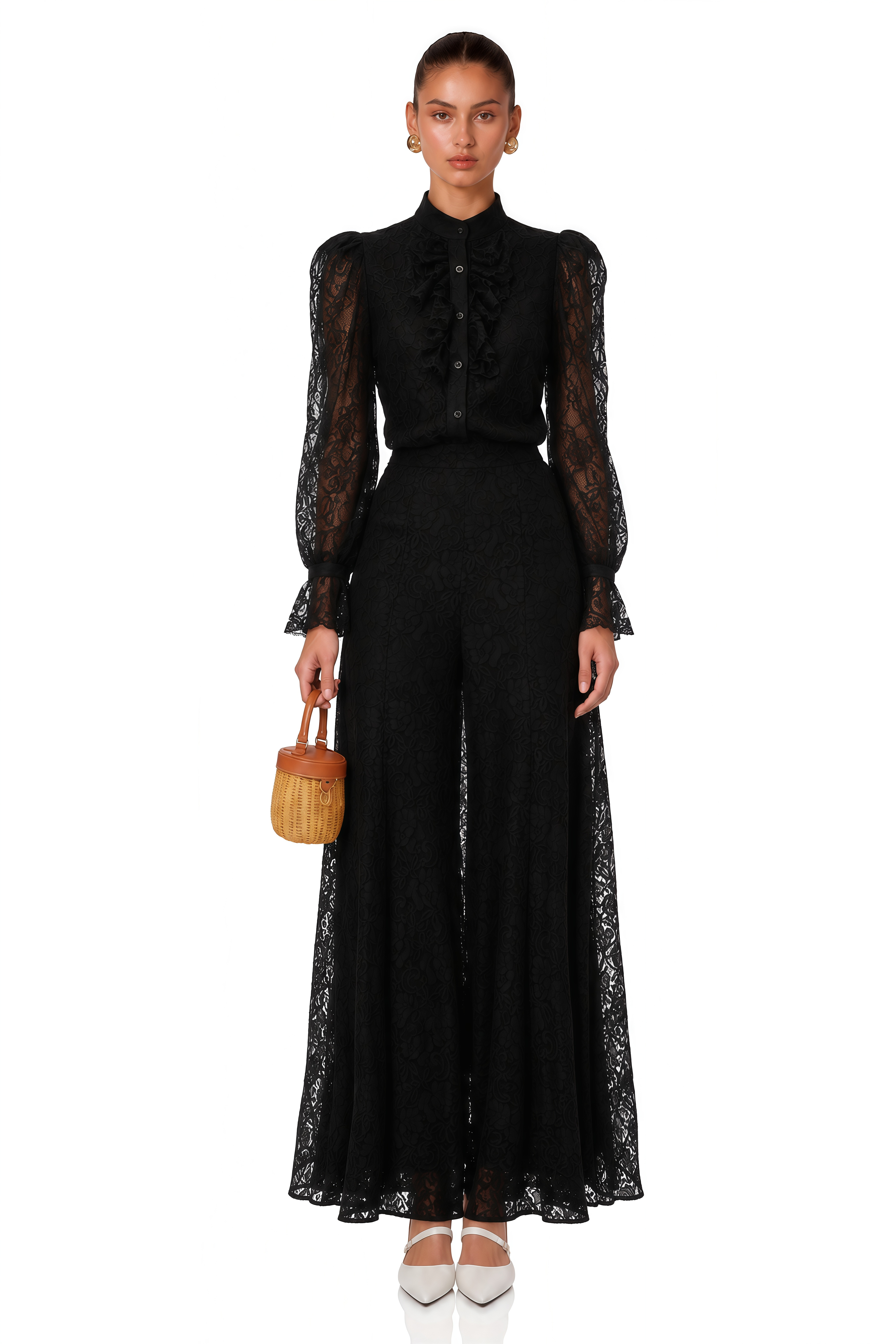 Brigitte Black High Neck Ruched Blouse