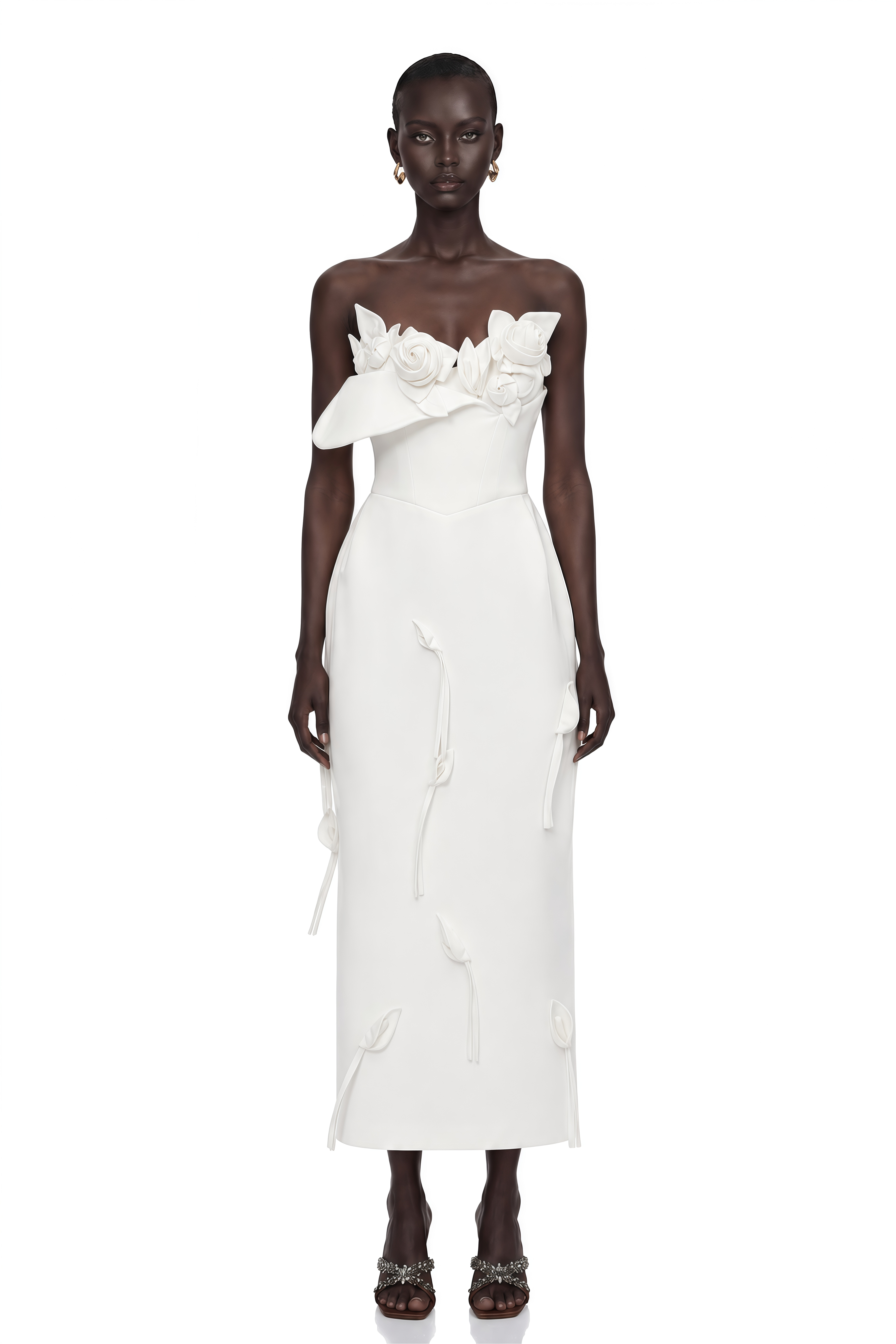 Zadie White Maxi Dress with 3D Petals