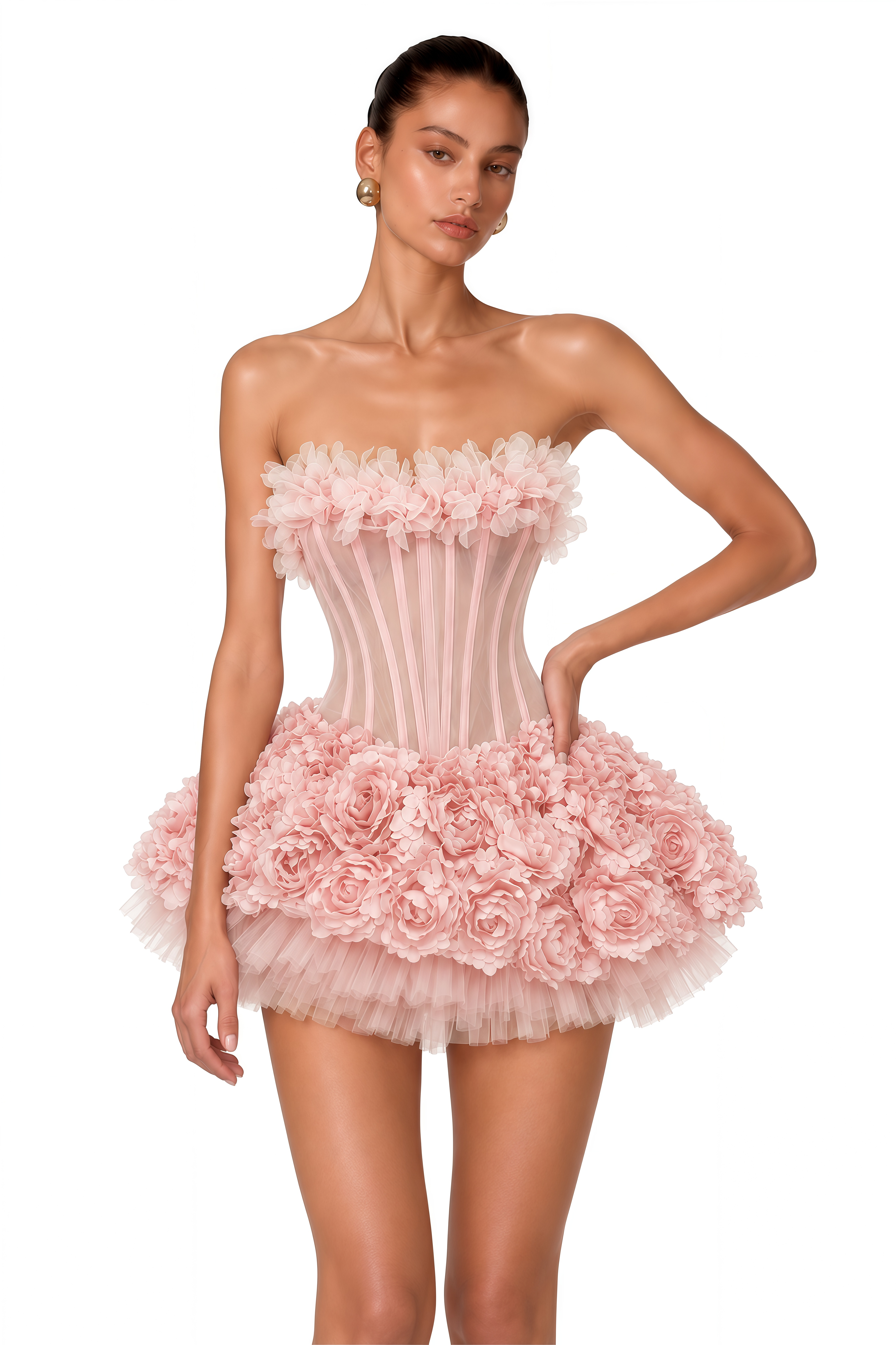 Rachel Pink 3D Petal Tulle Mini Dress
