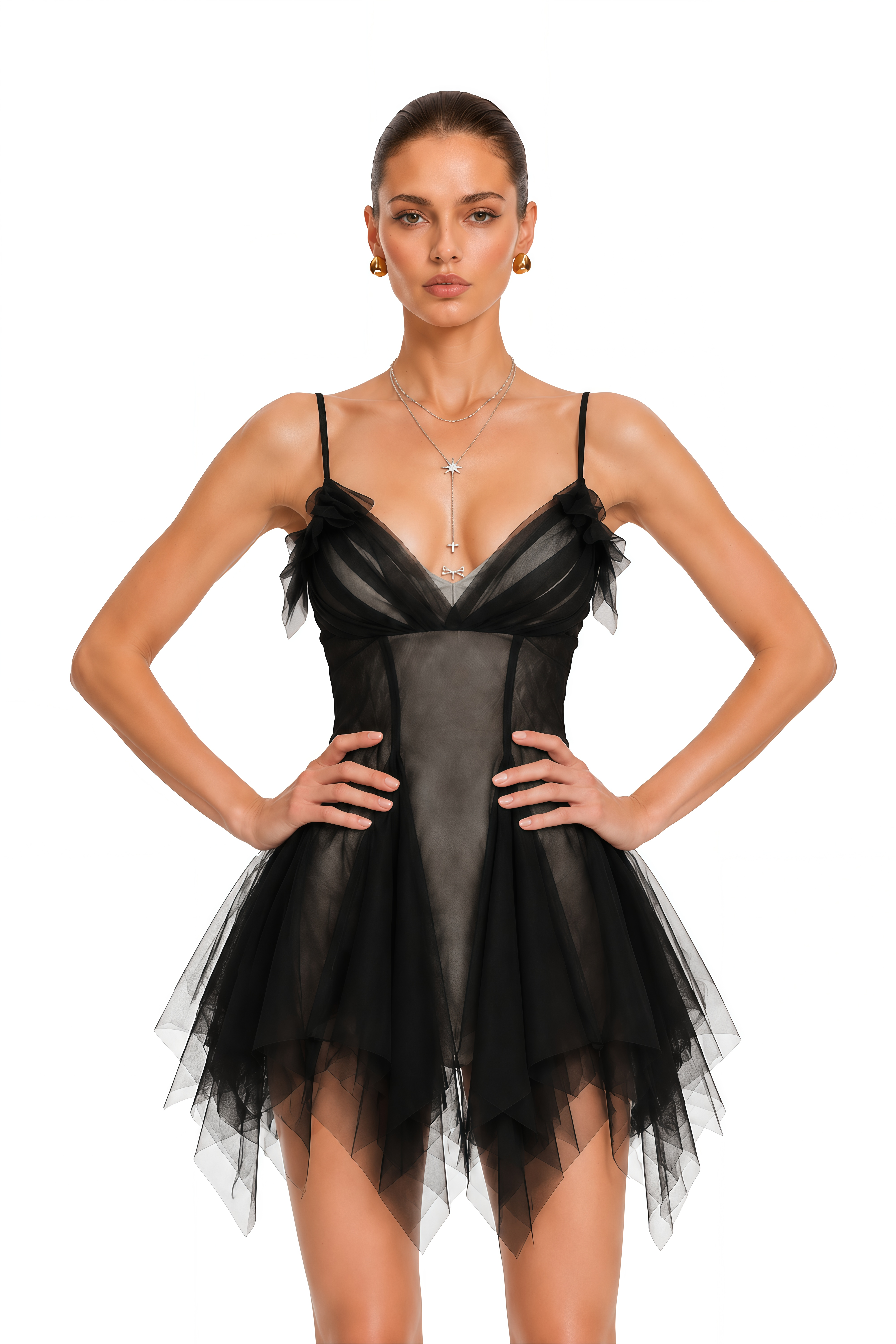 Echo Black Sweetheart Ruffled Mini Dress