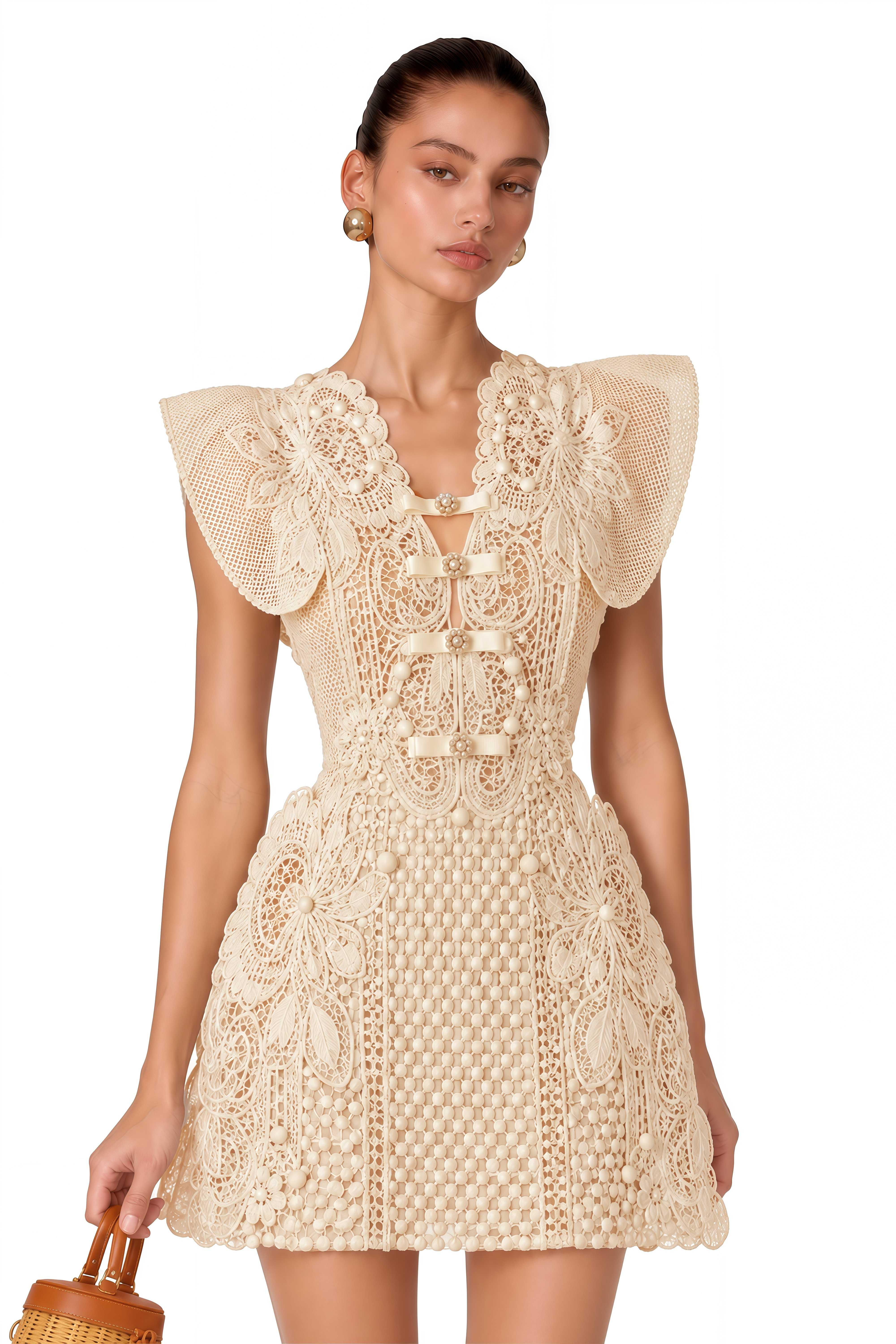 Cire White Embellished Mini Dress with Cap Sleeves