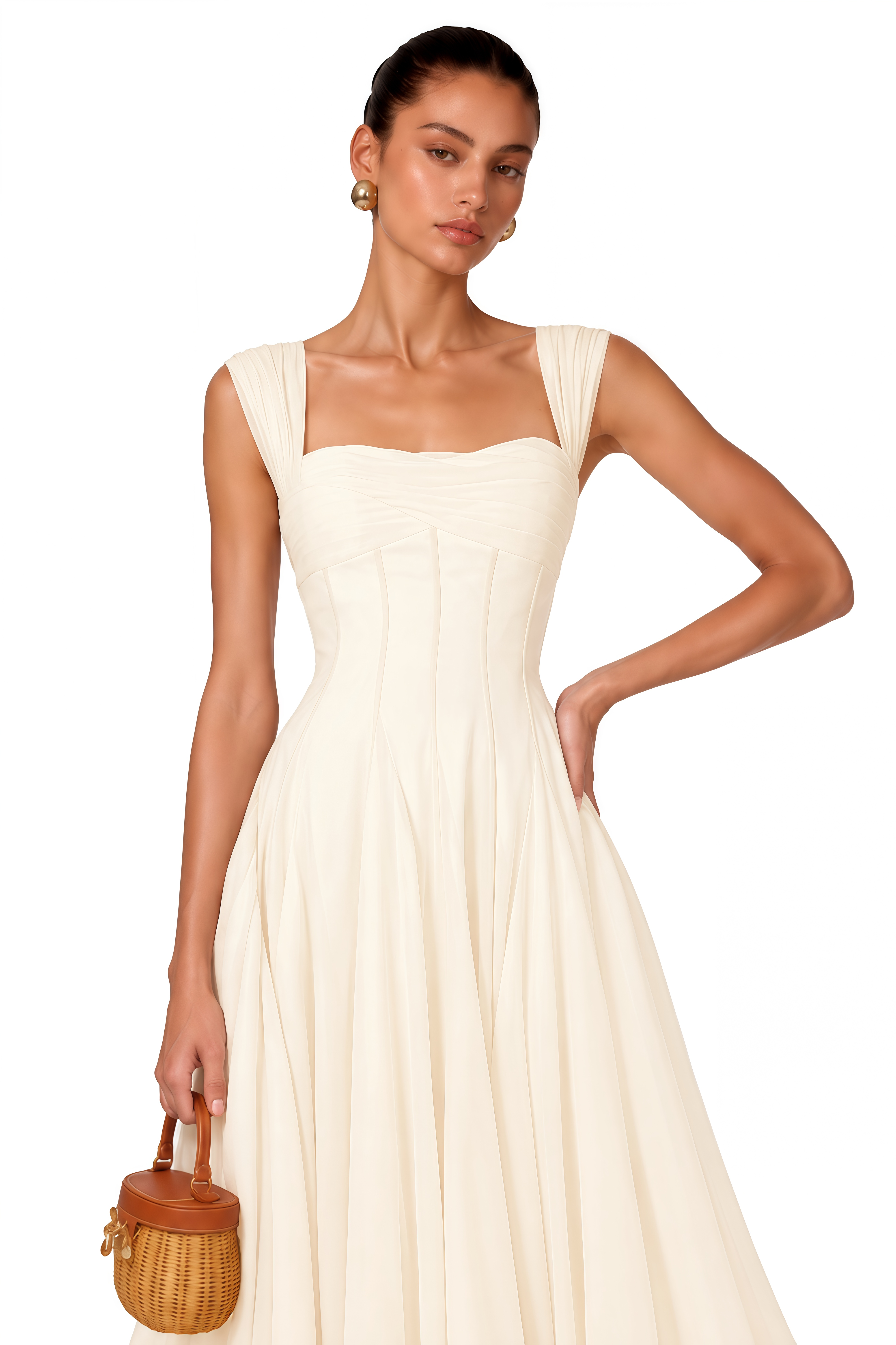 Érasme Cream White Flounced Midi dress