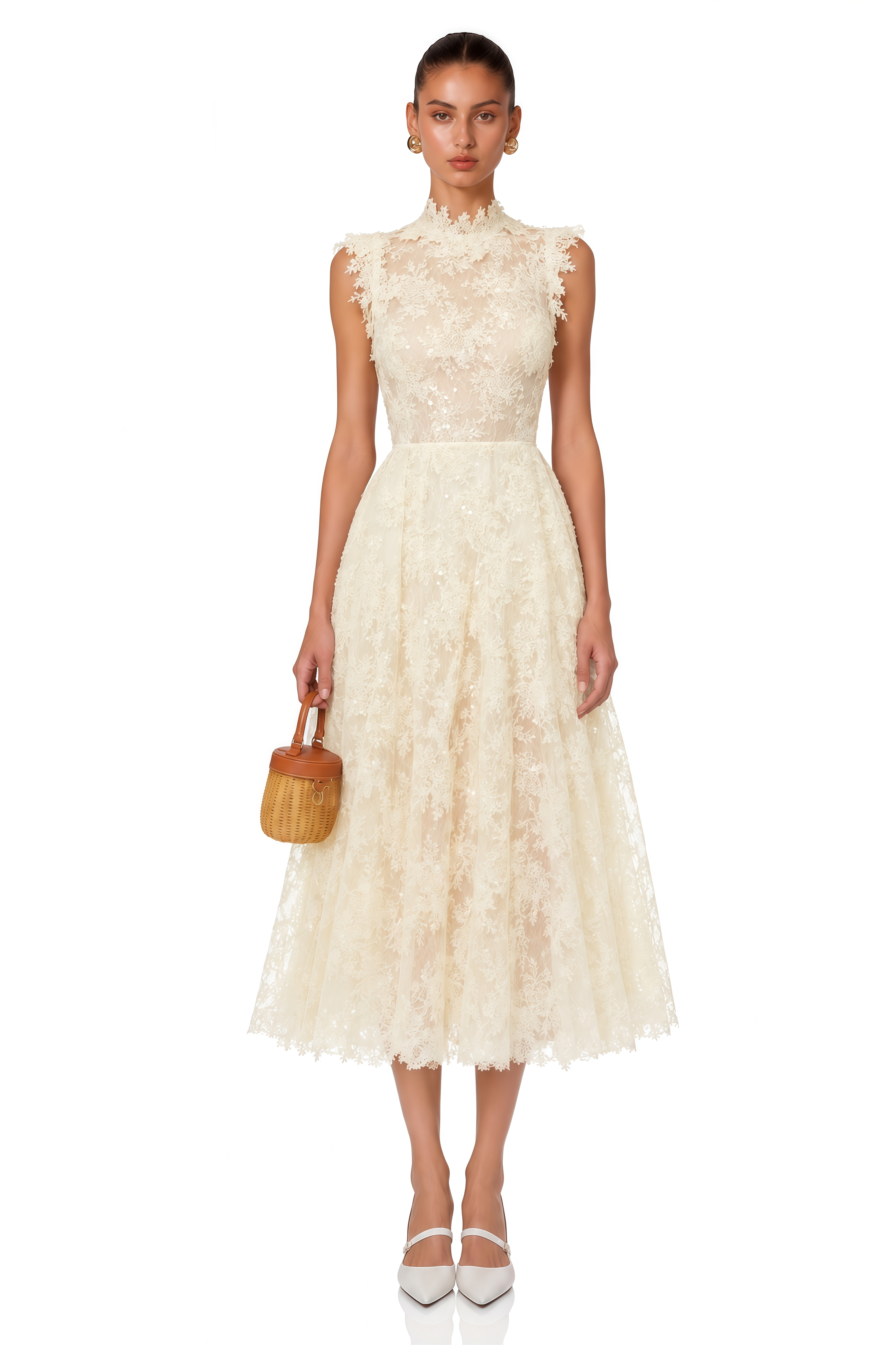Assunta White Floral Embroidered Midi Dress