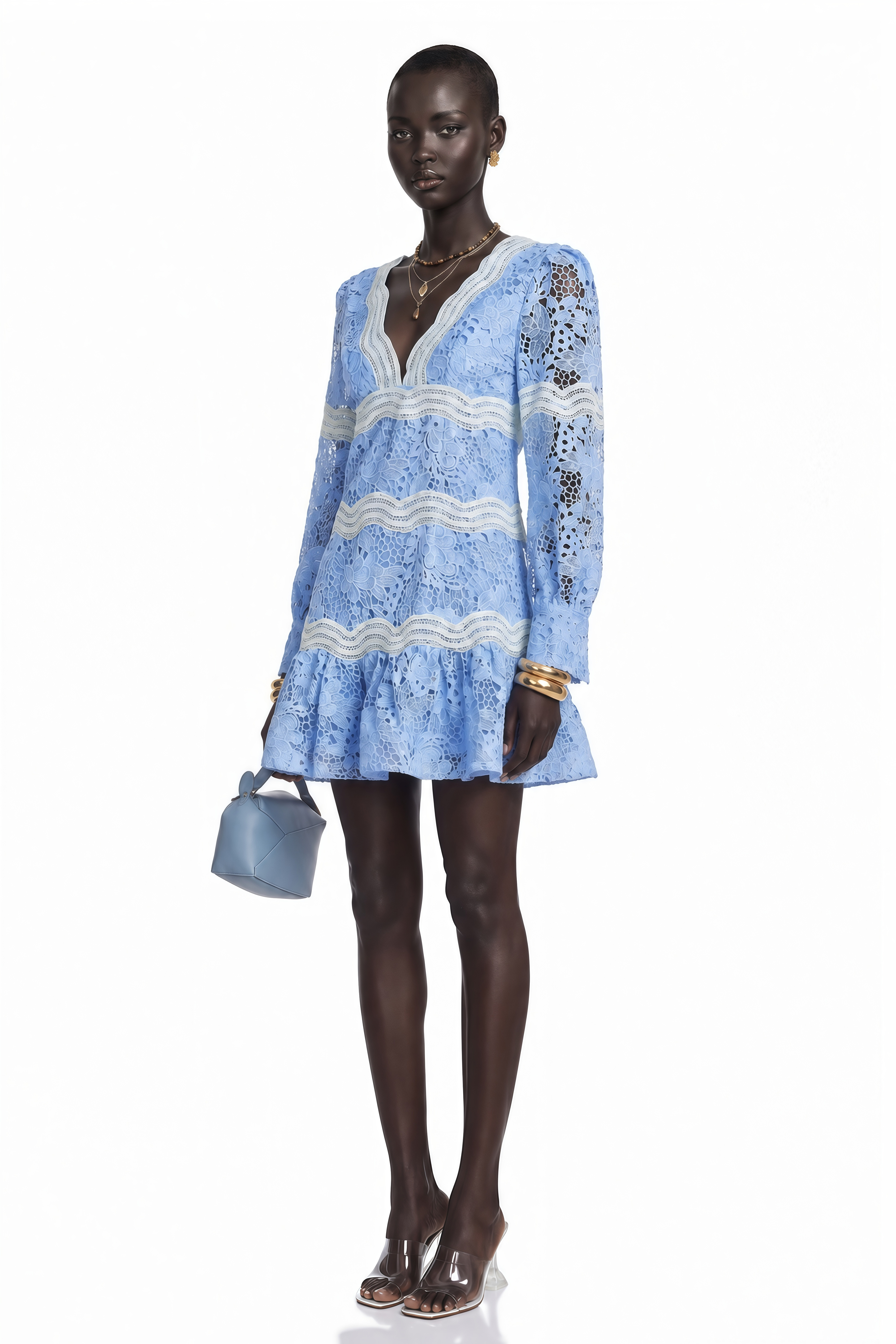 Gaëlle V-Neck Floral Embroidered Mini Dress