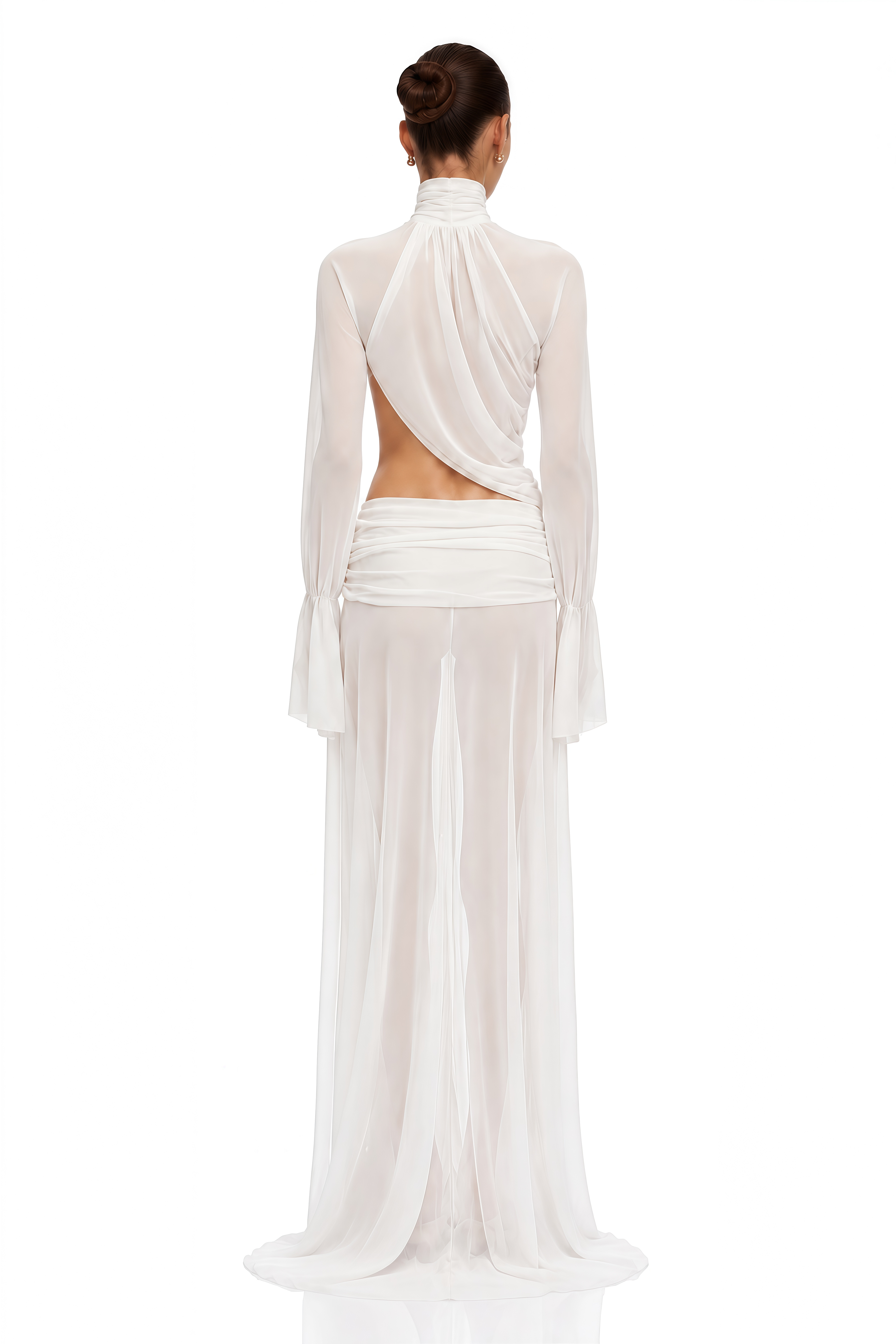 Giuseppina White High Neck Cut-Out Top & Skirt Set