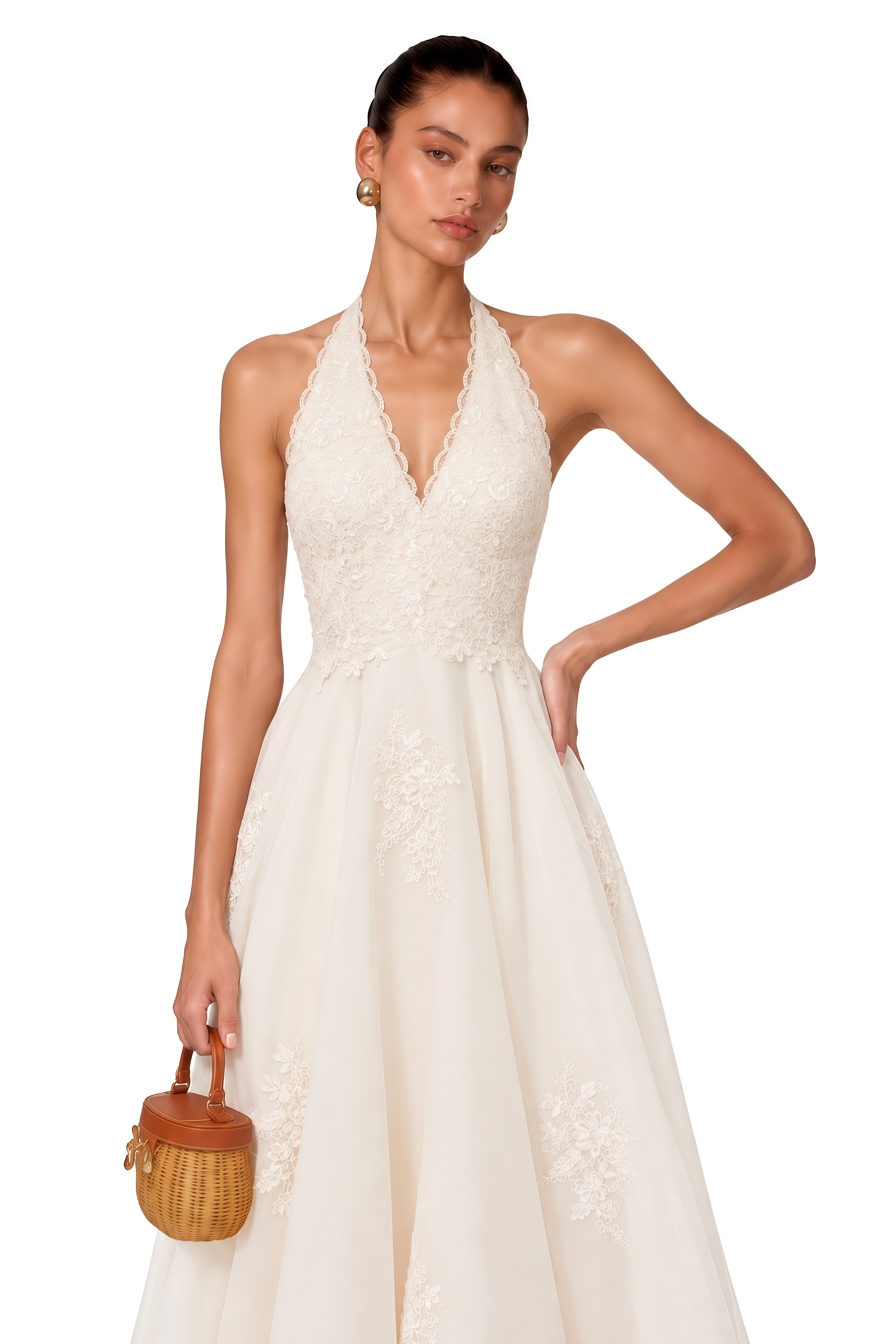 Jasmine White Lace Sweetheart Midi Dress
