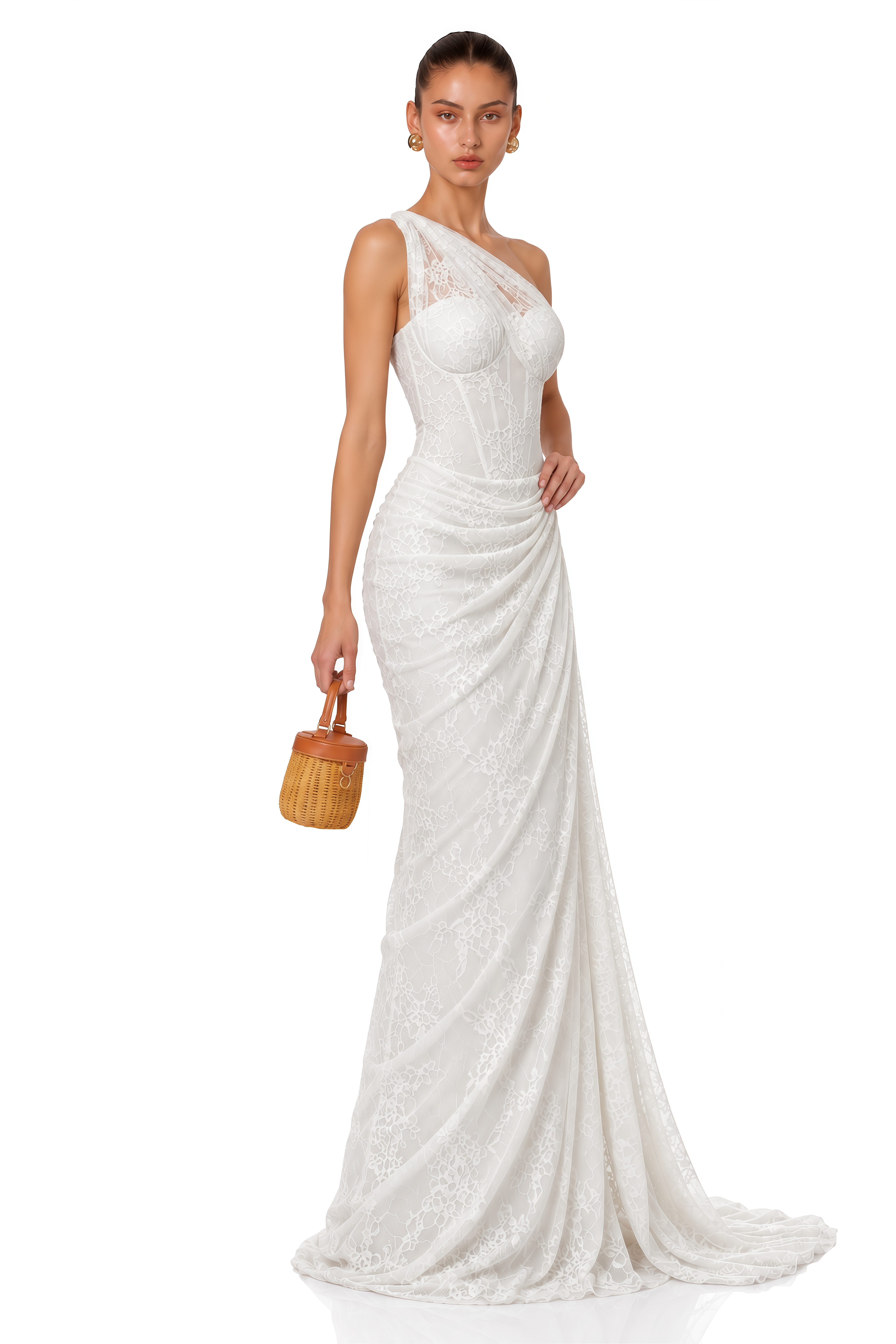 Stefania White Floral Lace Maxi Gown