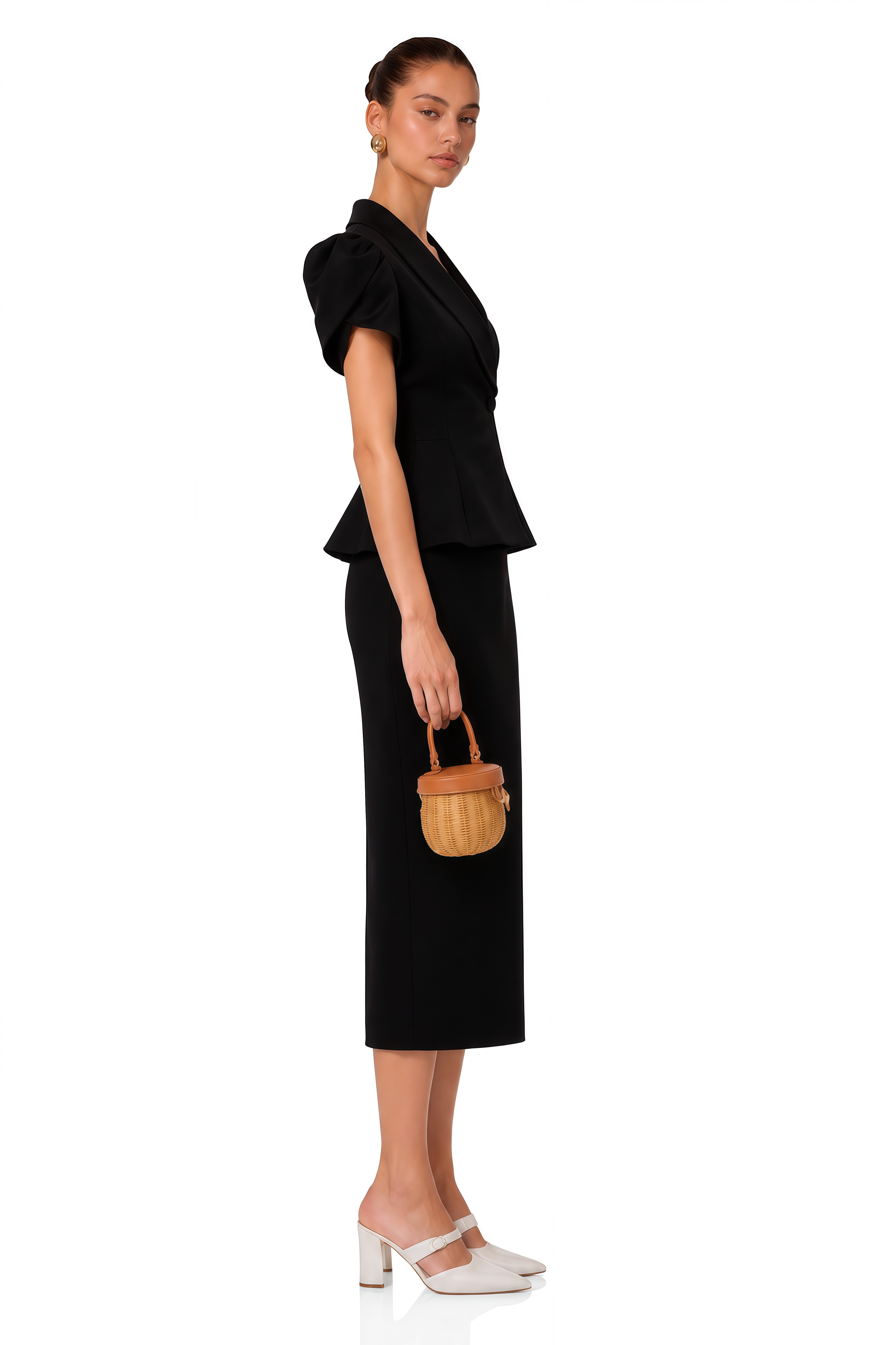 Acharya Black Blouse & Pencil Skirt Set