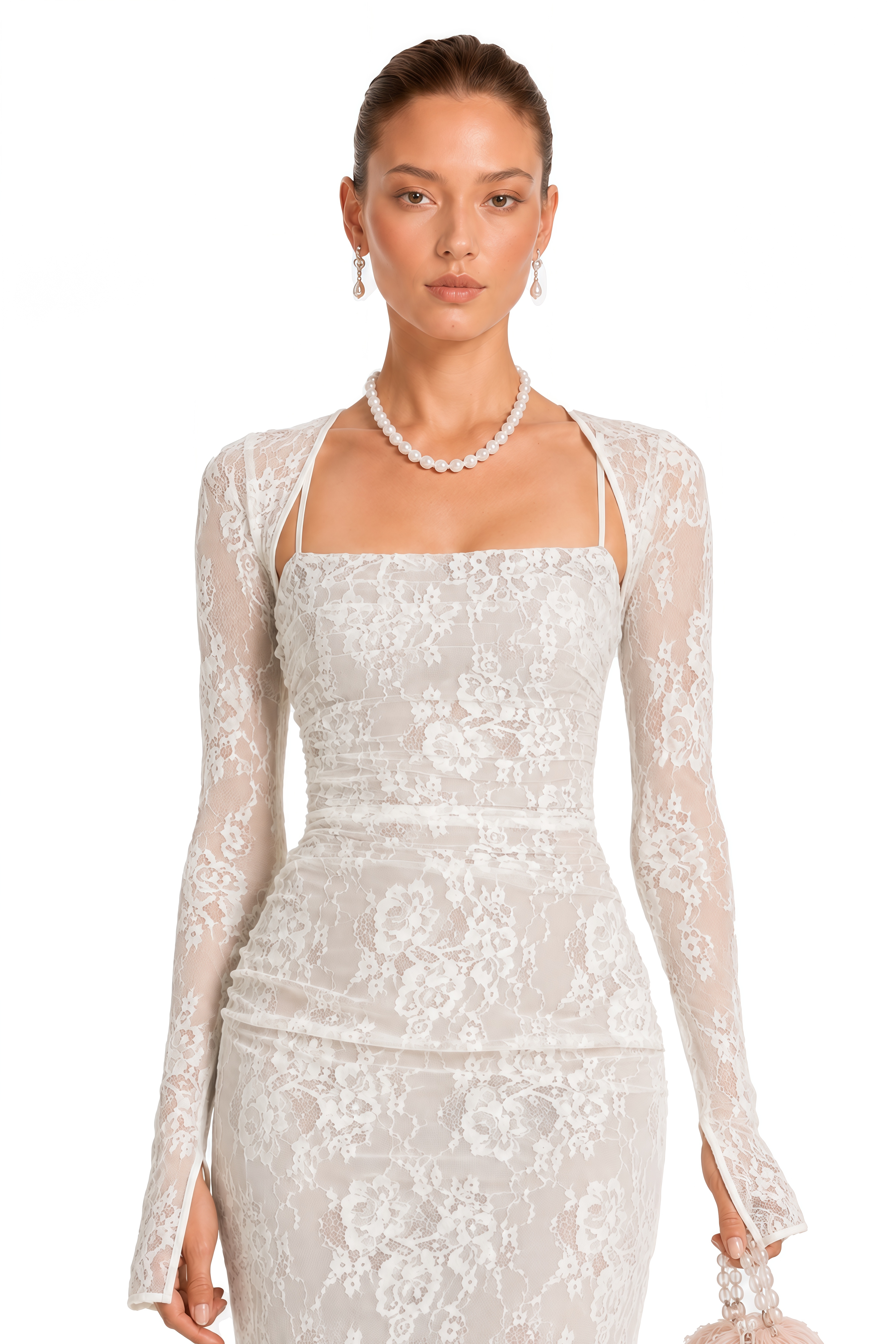 Valérie white floral lace mesh maxi dress
