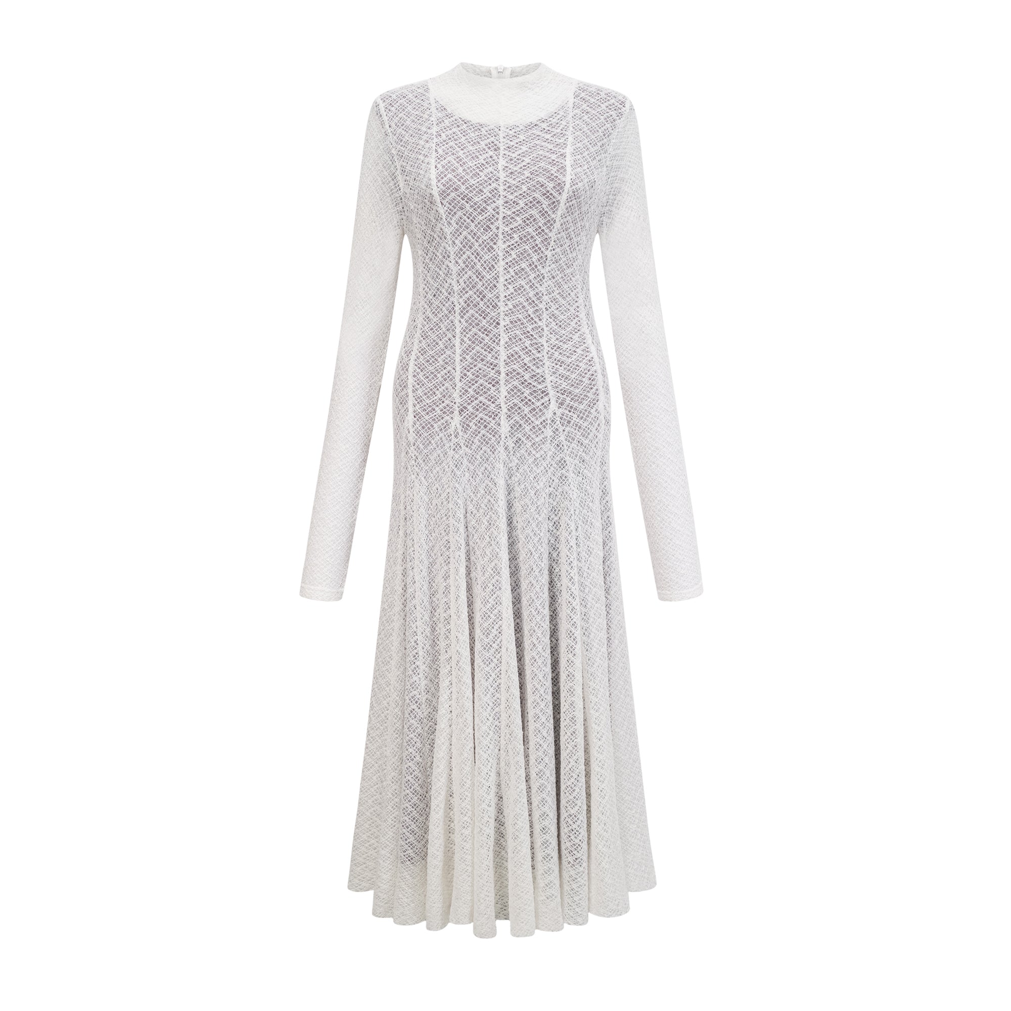 Athena Wavy-Pattern Lace Maxi Dress in White