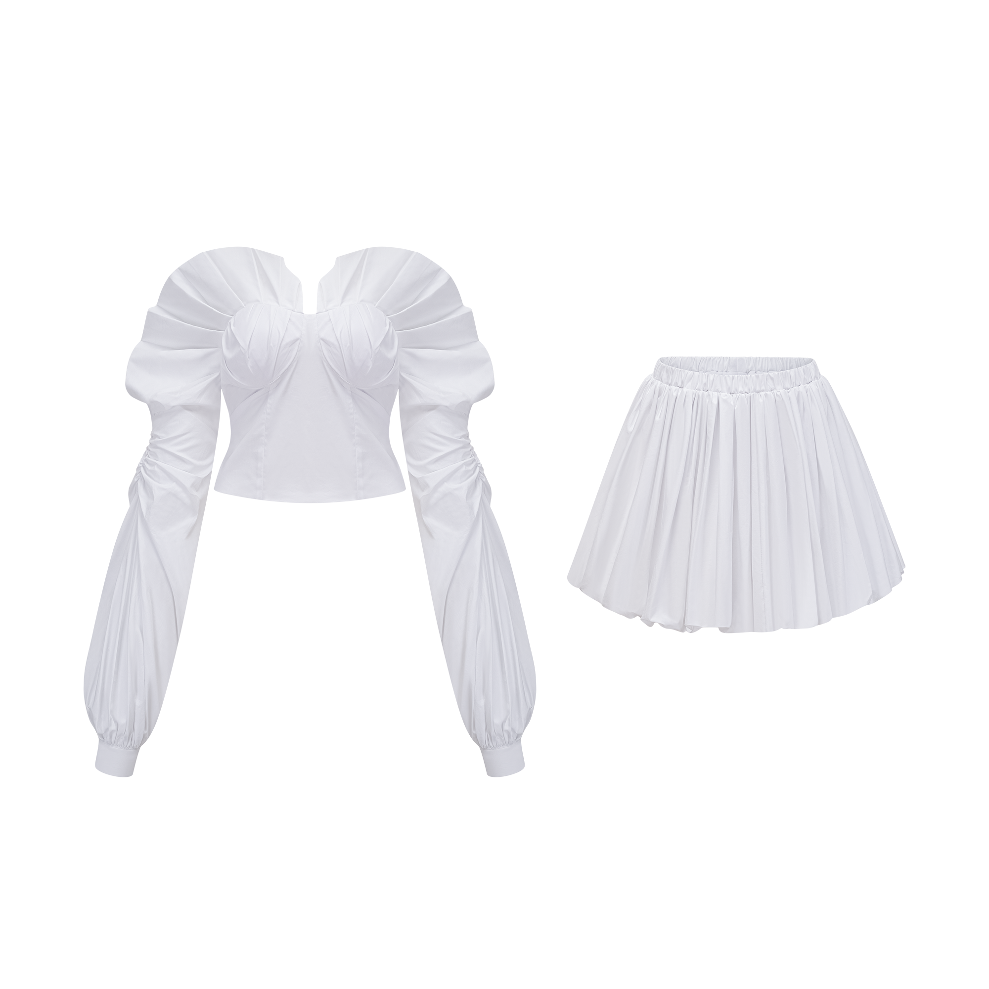 Alicia White Ruched Blouse & Skirt Set
