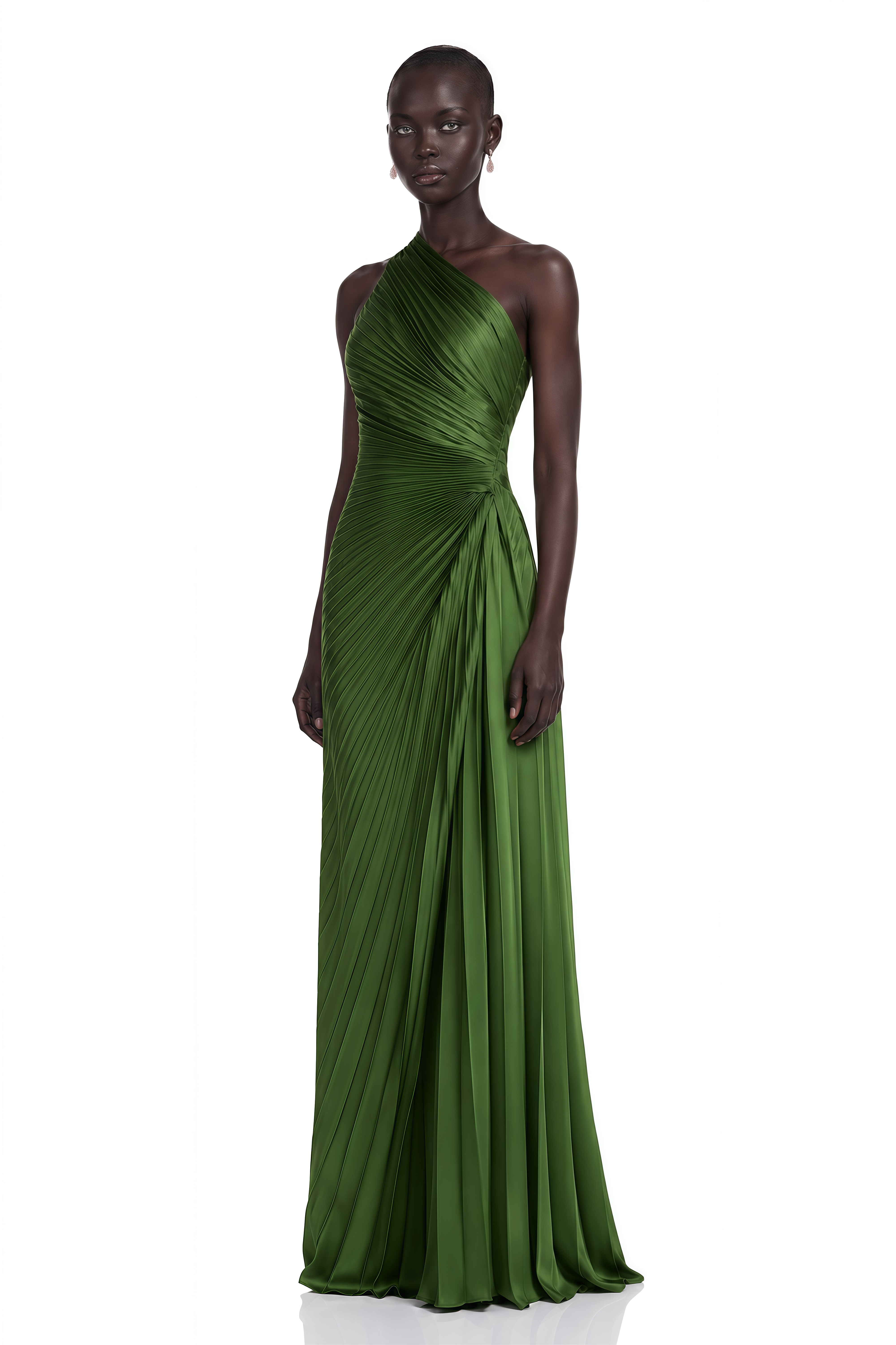 Firoozeh Emerald Green One Shoulder Pleated Maxi Dress – Miss Rosier