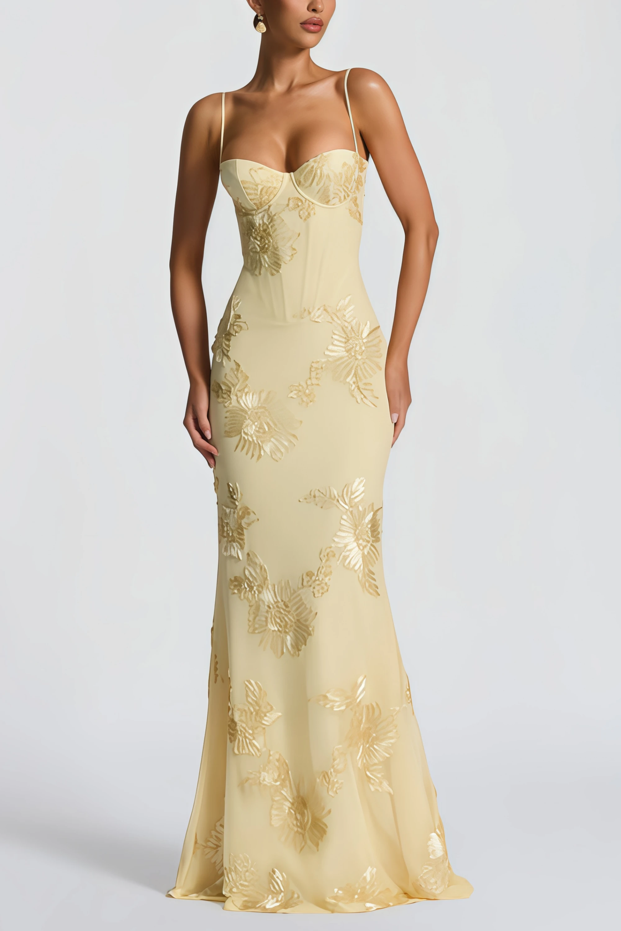 Floral Jacquard Corset Maxi Dress