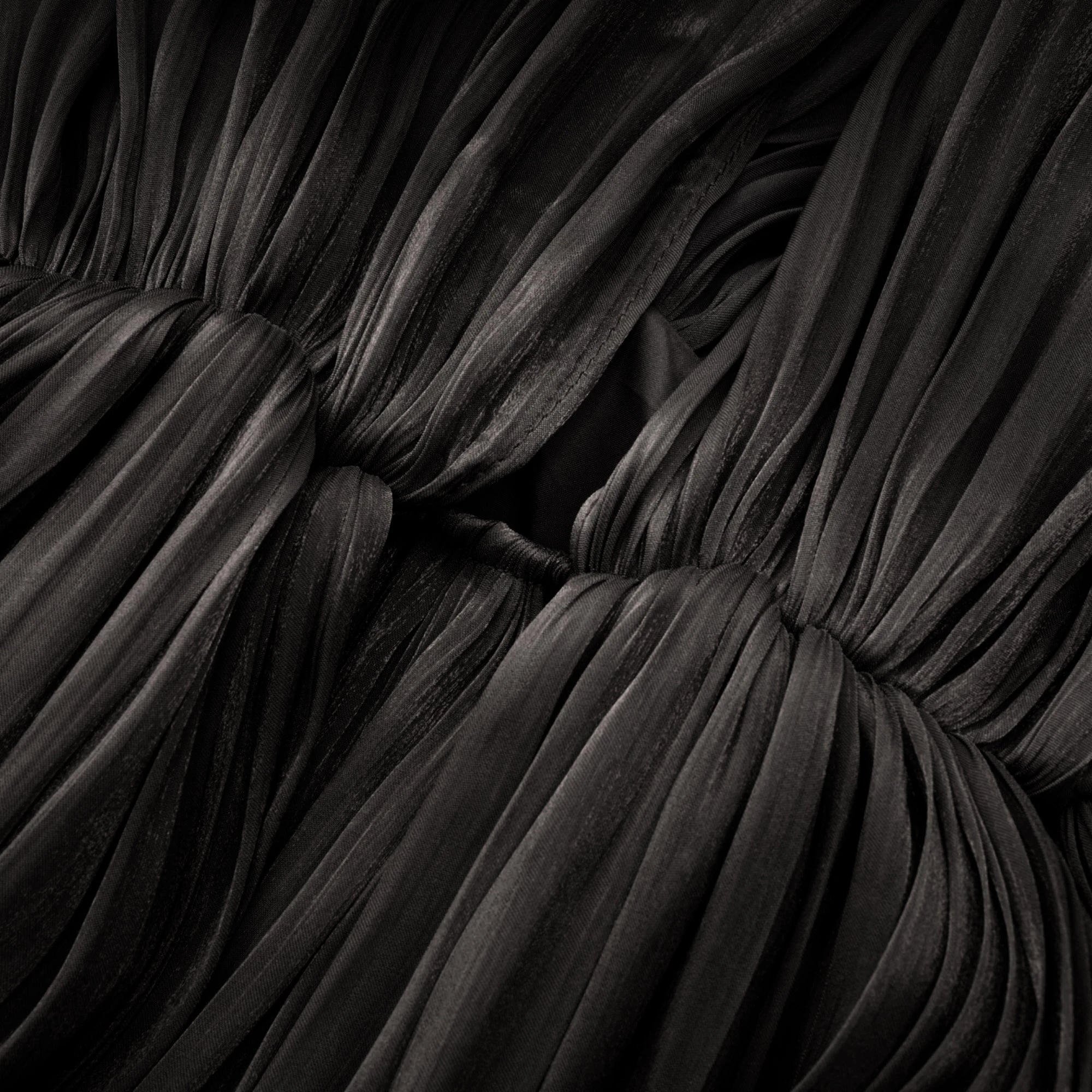 Mila Pleated Satin Maxi Dress in Black