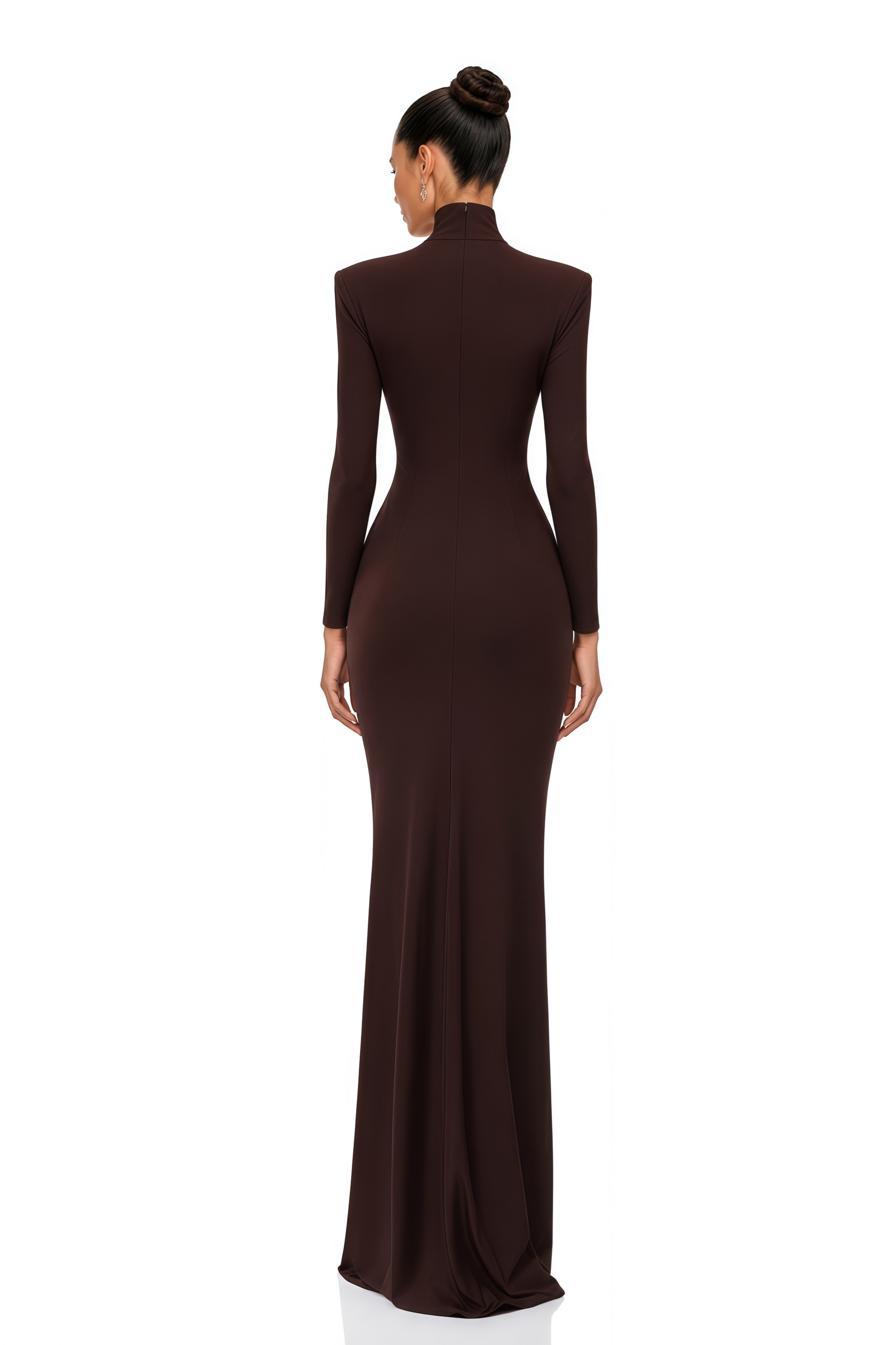Neve Brown High Neck Twist Knot Maxi Dress