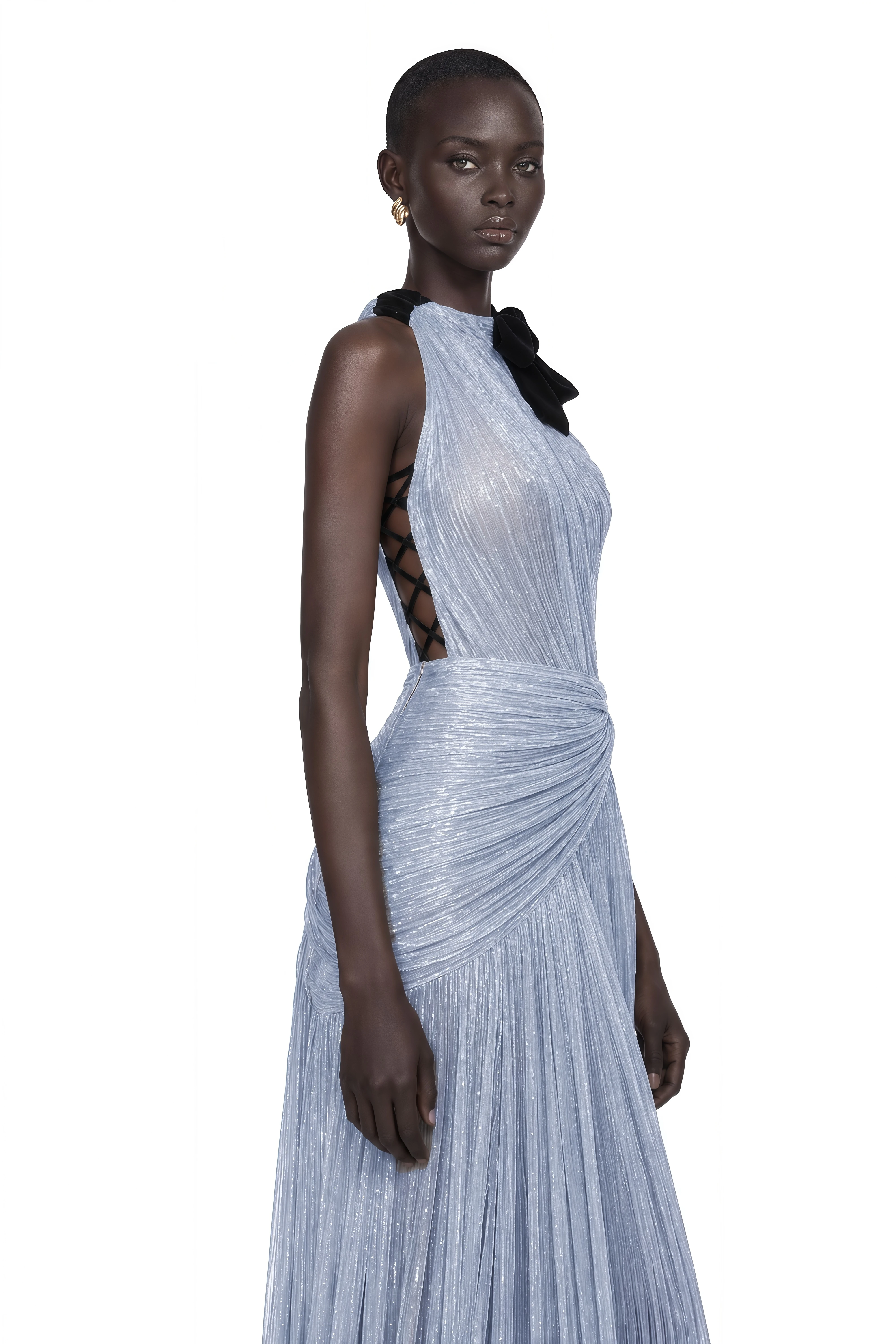 Francesca Silver Fringe Maxi Dress with Bow