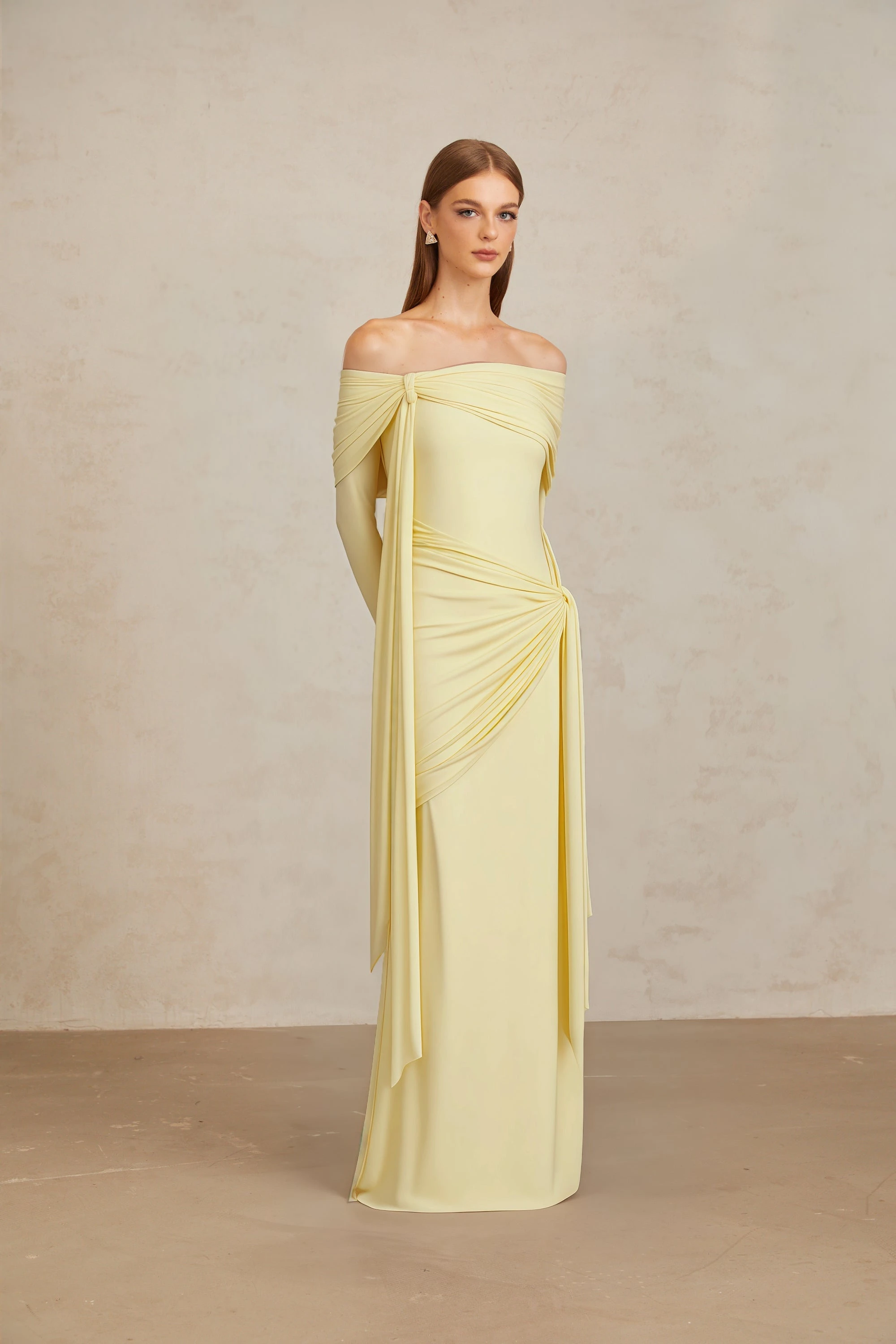Off-shoulder Maxi Dress in Butter Yellow