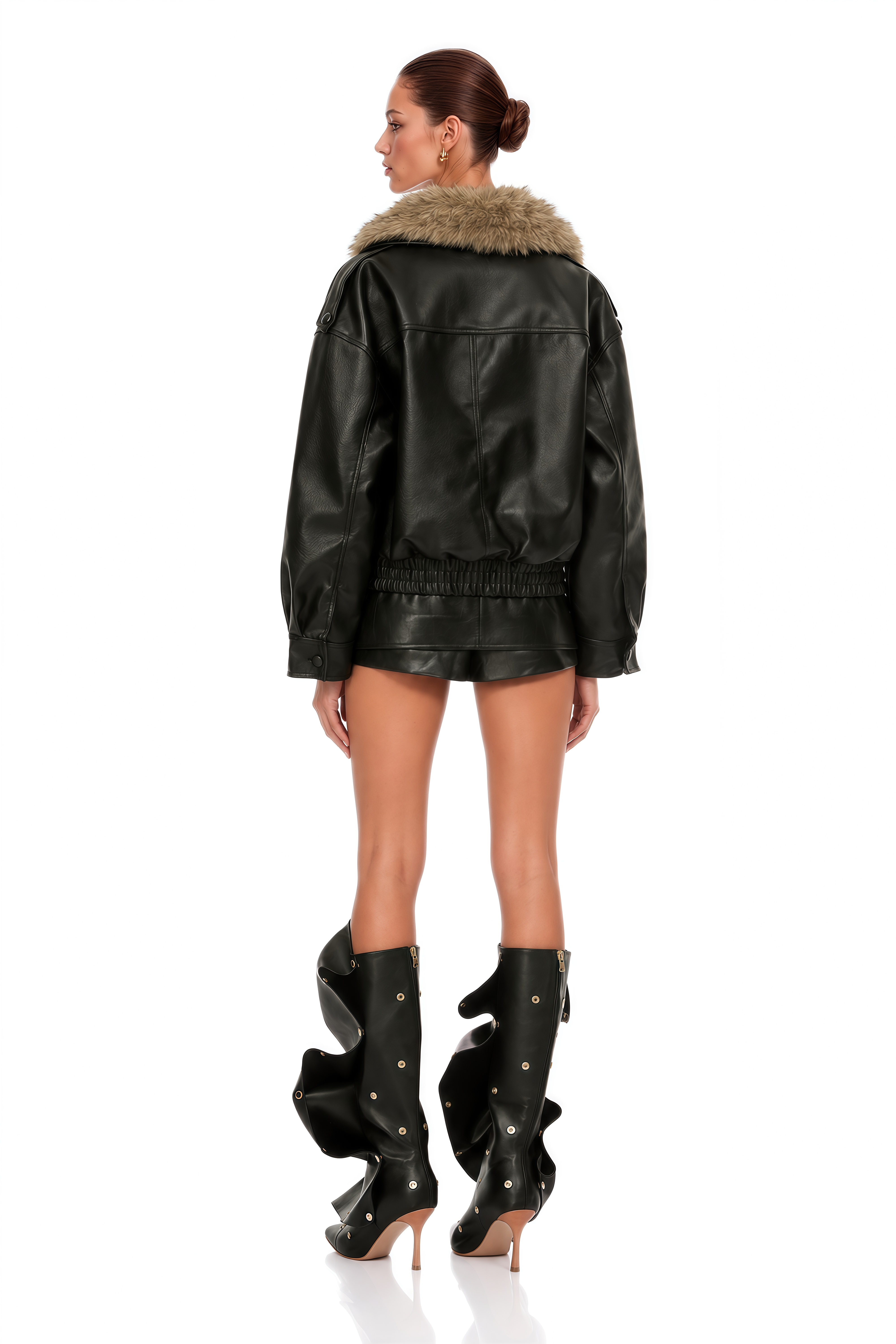 Dario Black Faux-fur Lapel Leather Coat