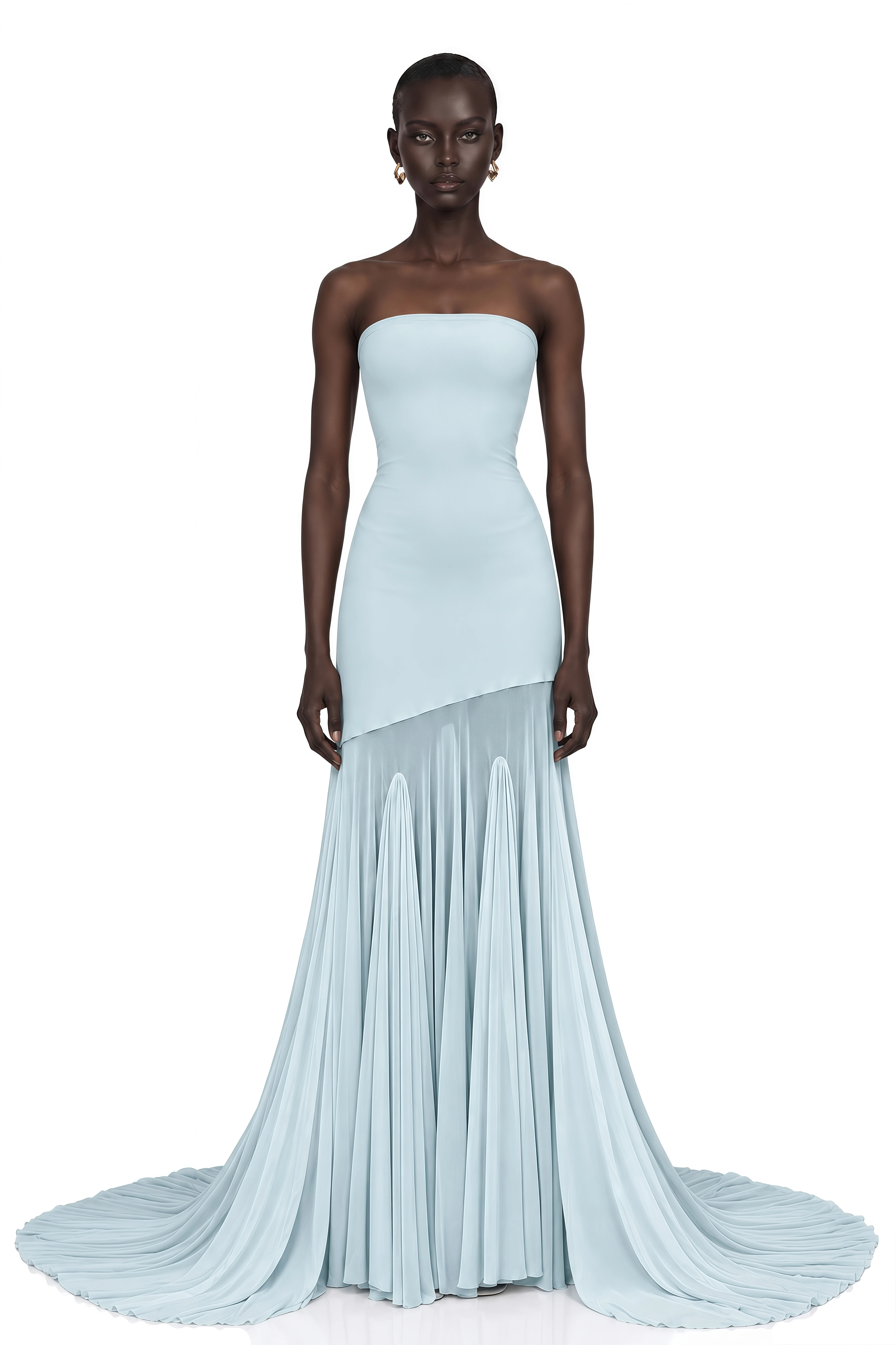 Josiane Blue Off-shoulder Sheer Tulle Maxi Dress