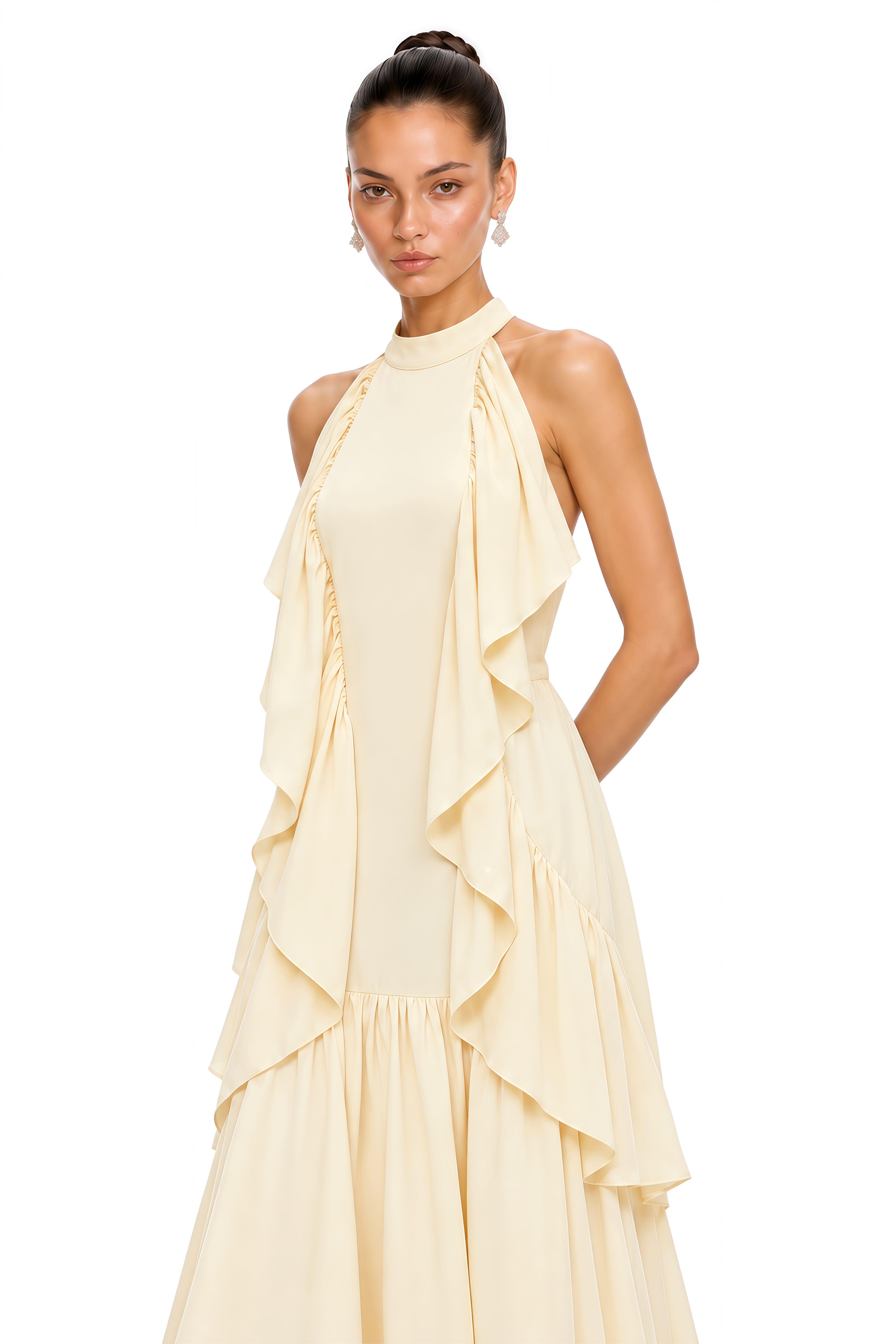 Ambre Yellow Ruched Sleeveless Maxi Dress