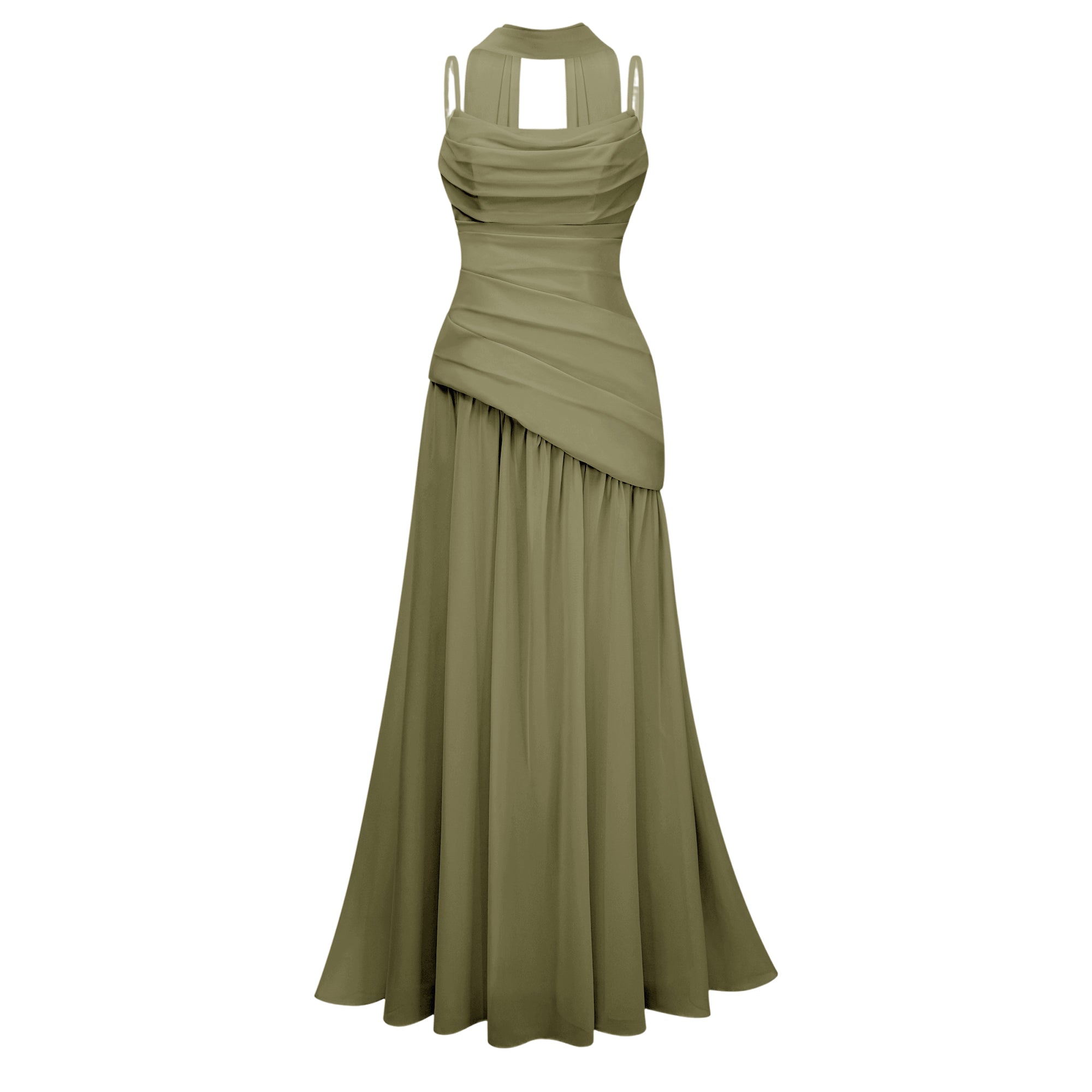 Romane Green Strapless Corset Chiffon Maxi Dress