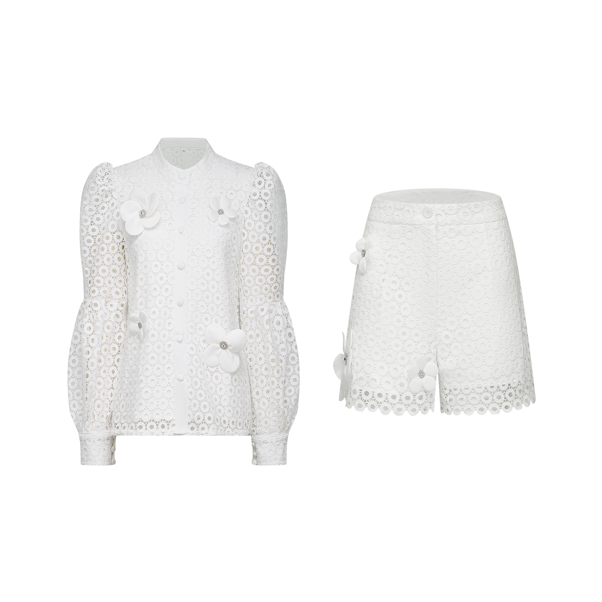 Calla Faux-Flower Cut-Out Blouse & Shorts Matching Set