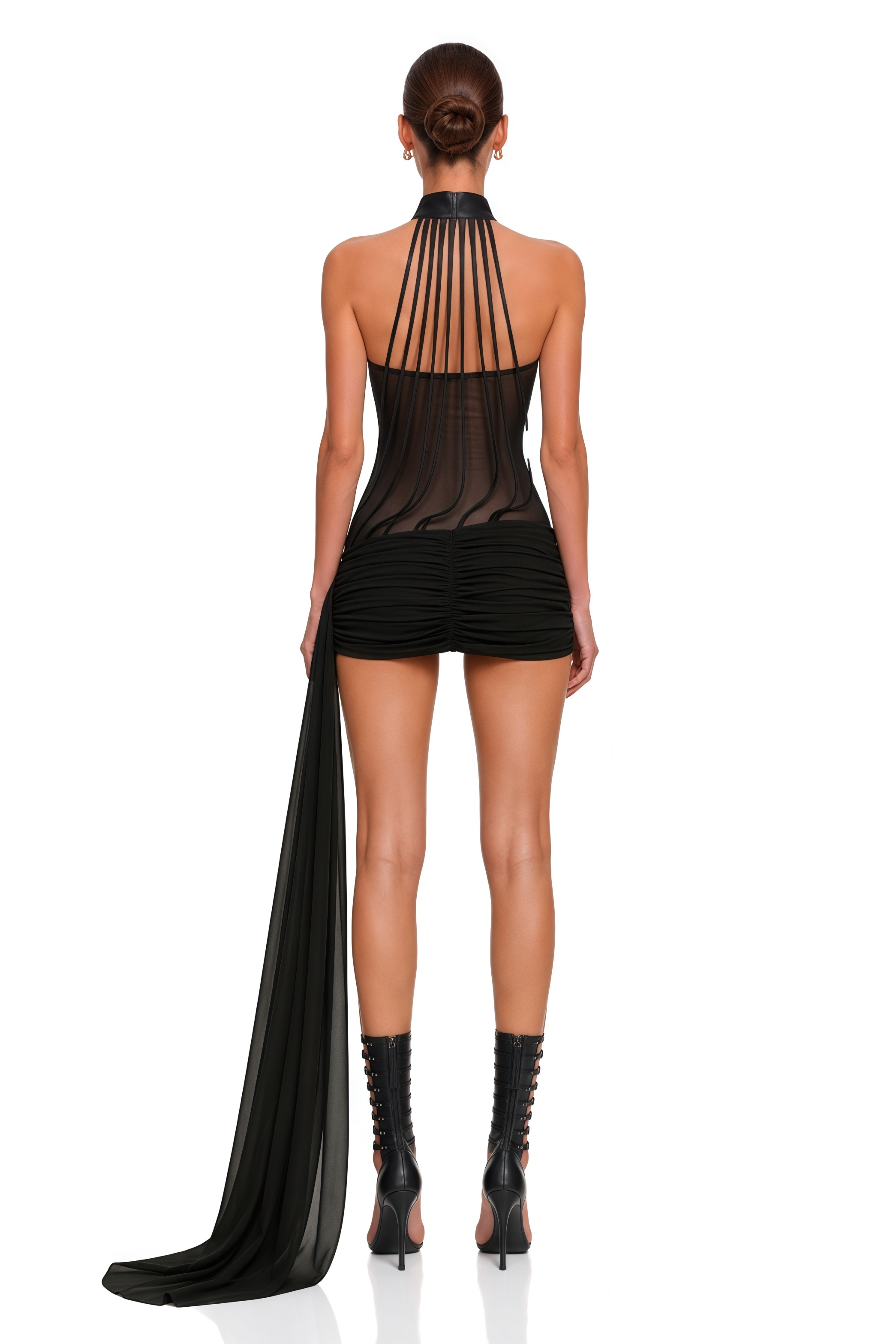 Ivona Black Halterneck Ribbon Design Mini Dress