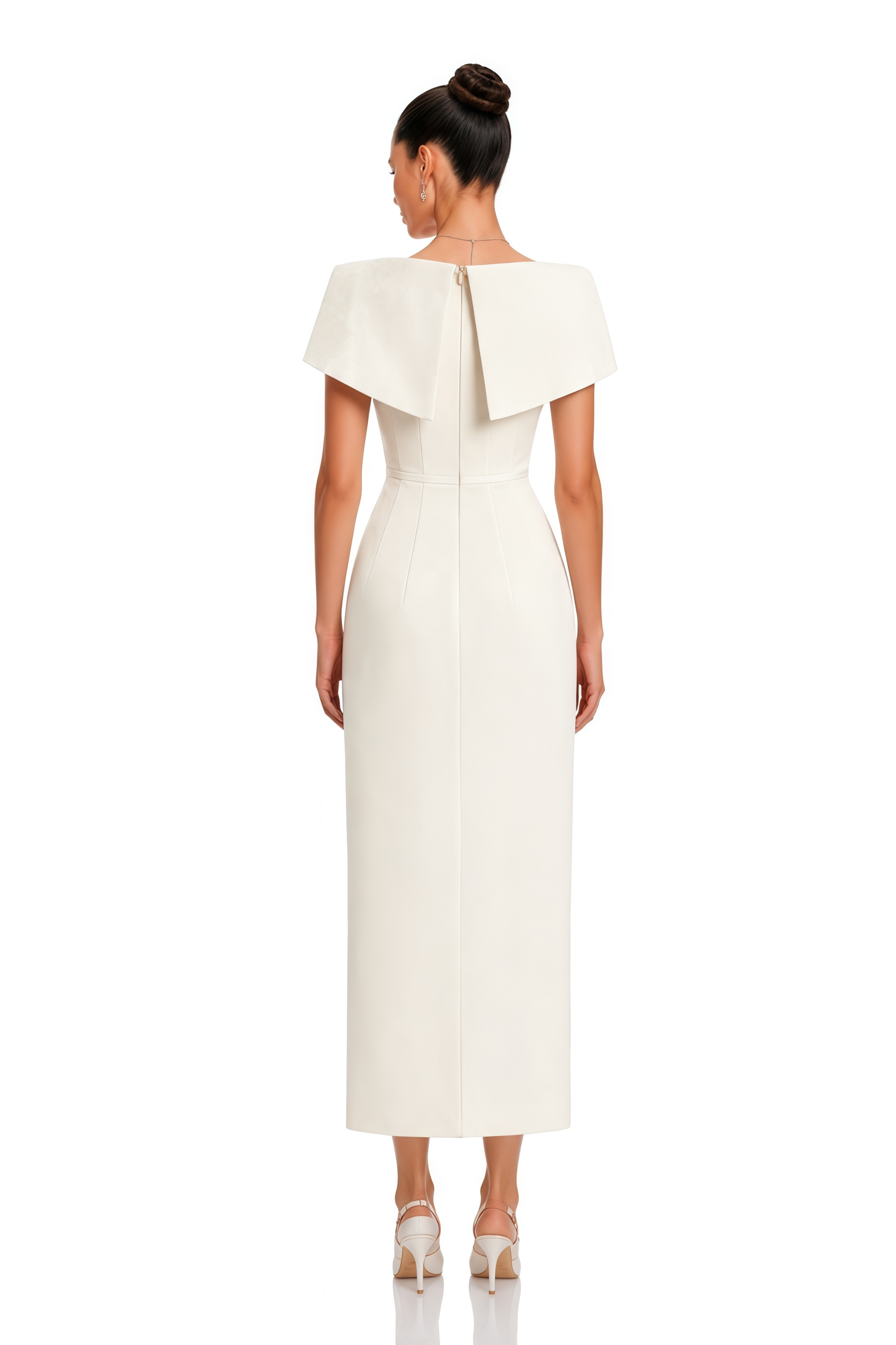 Antoinette Neutral Floral Jacquard Bowknot Midi Dress