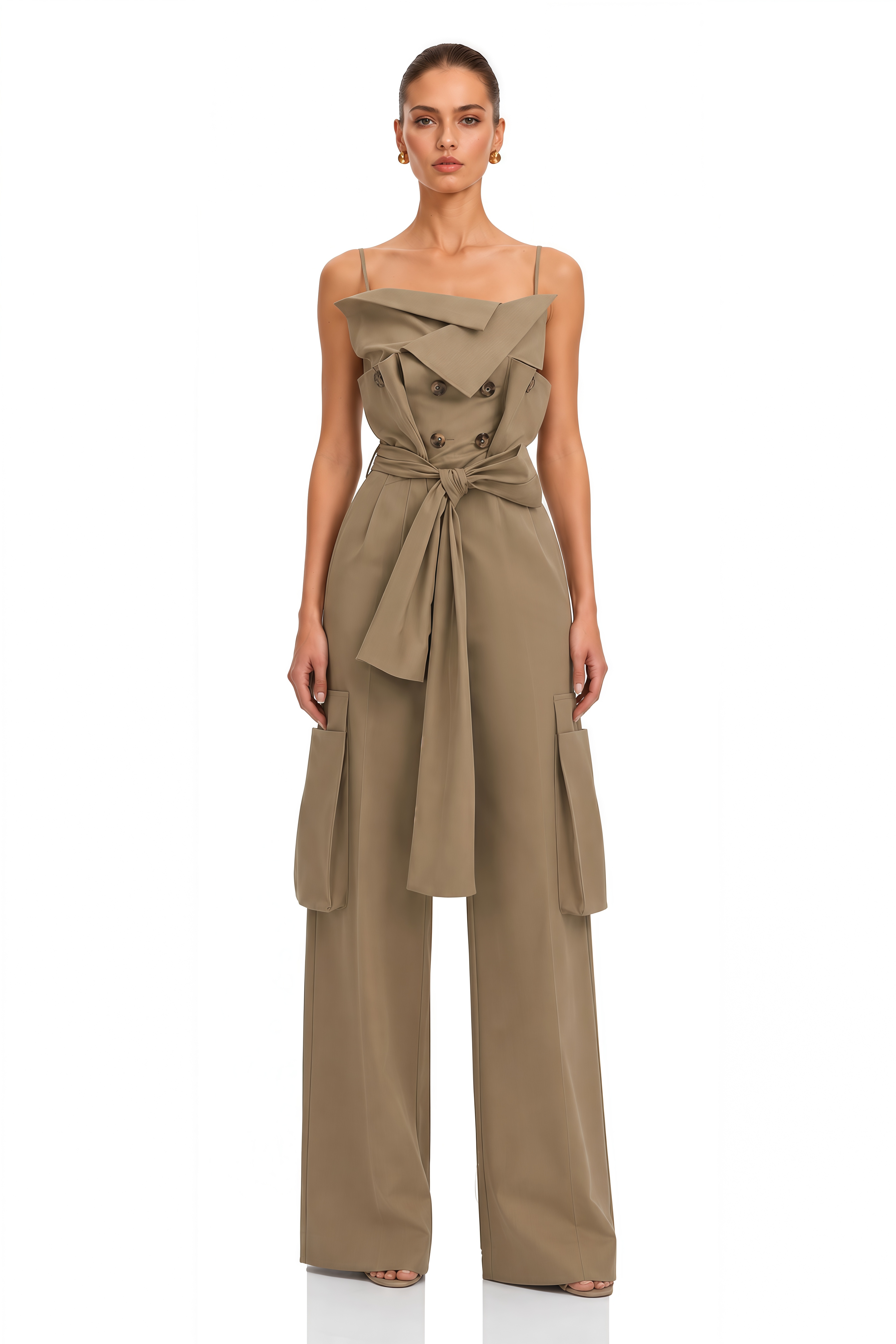 Nanette Khaki Asymmetrical Double Breasted Jumpsuit