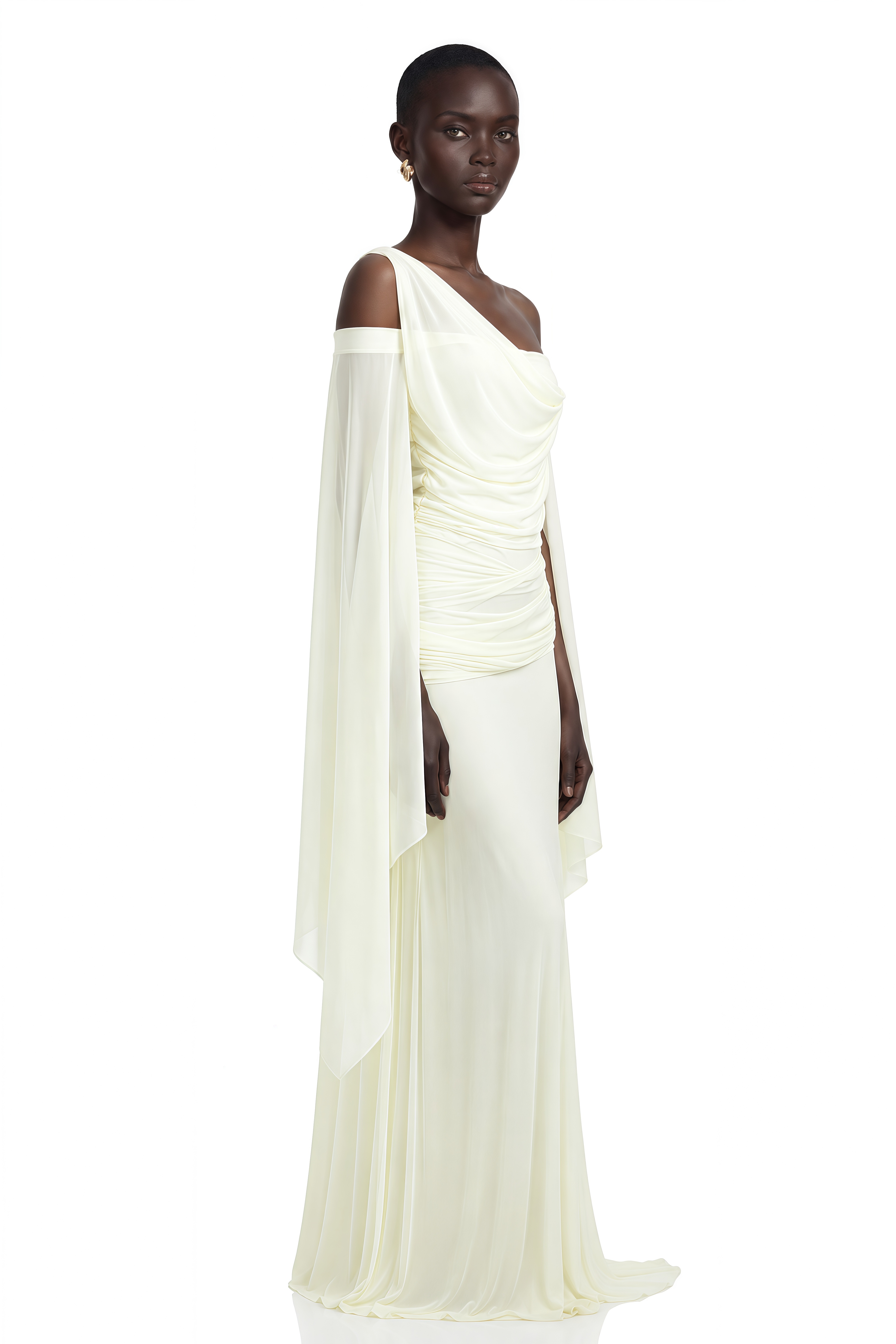 Aurianne White Asymmetrical Draped Maxi Dress