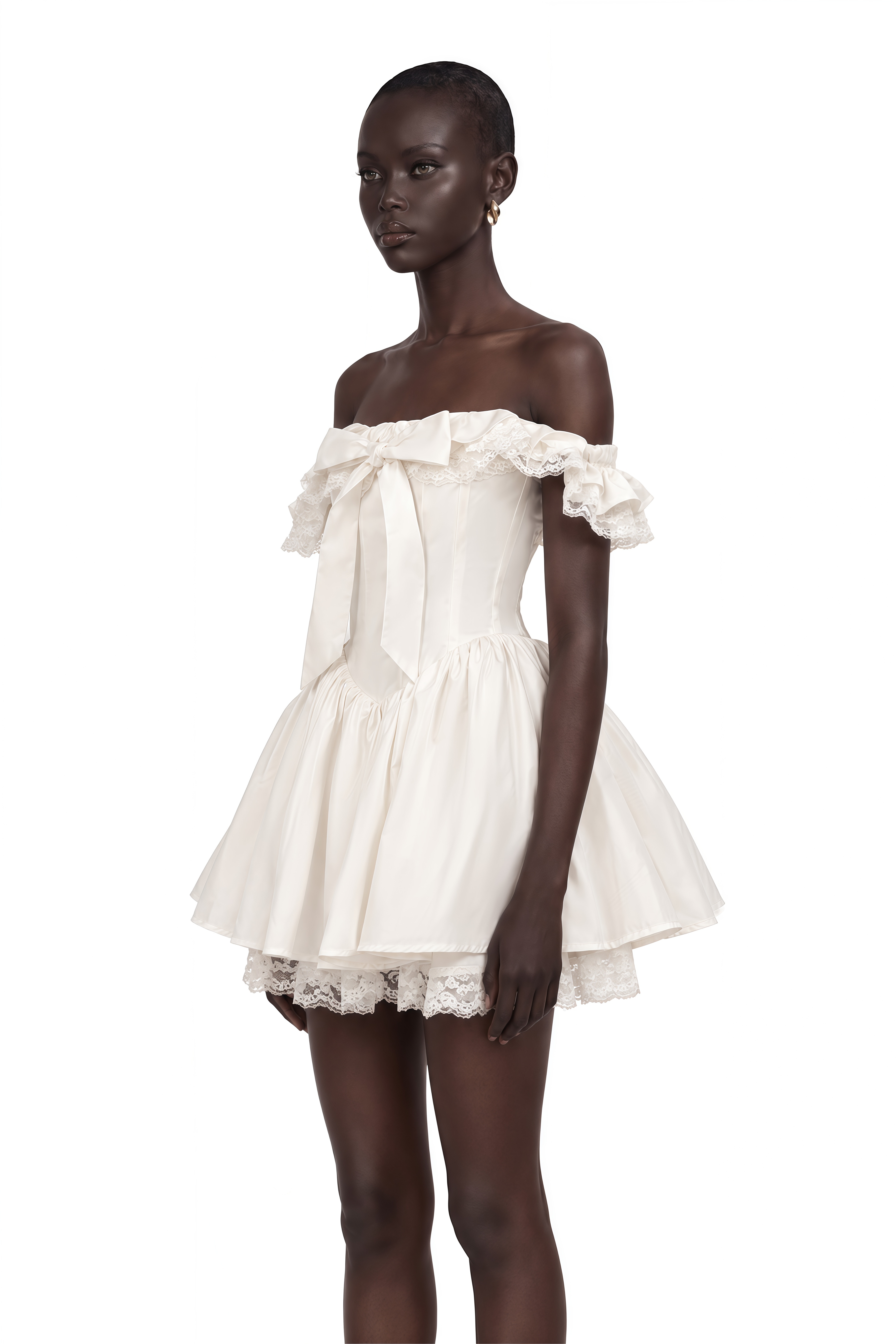 Arsène White Oversize-Bow Ruffled Mini Dress