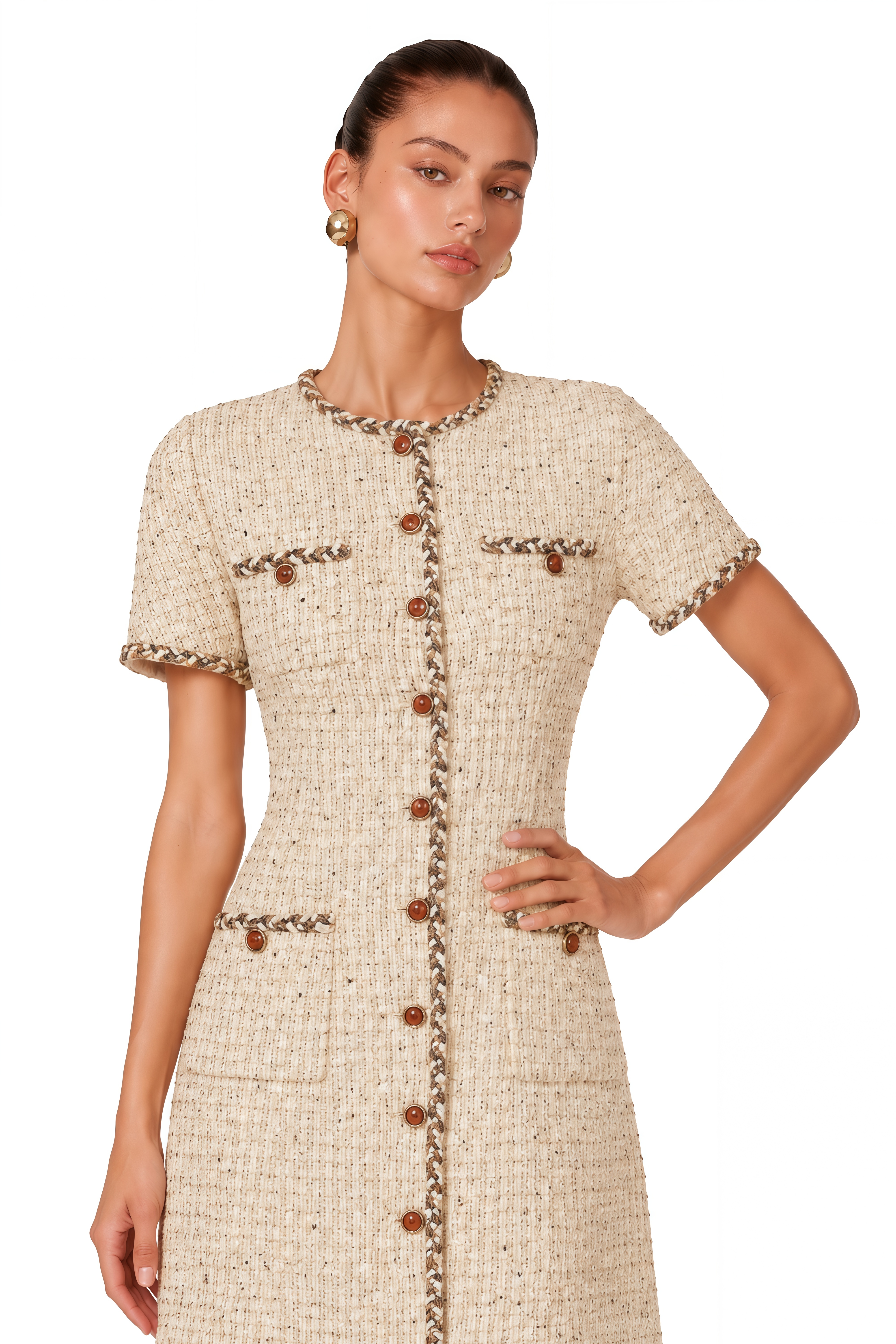 Énergie Neutral A-Line Tweed Mini Dress