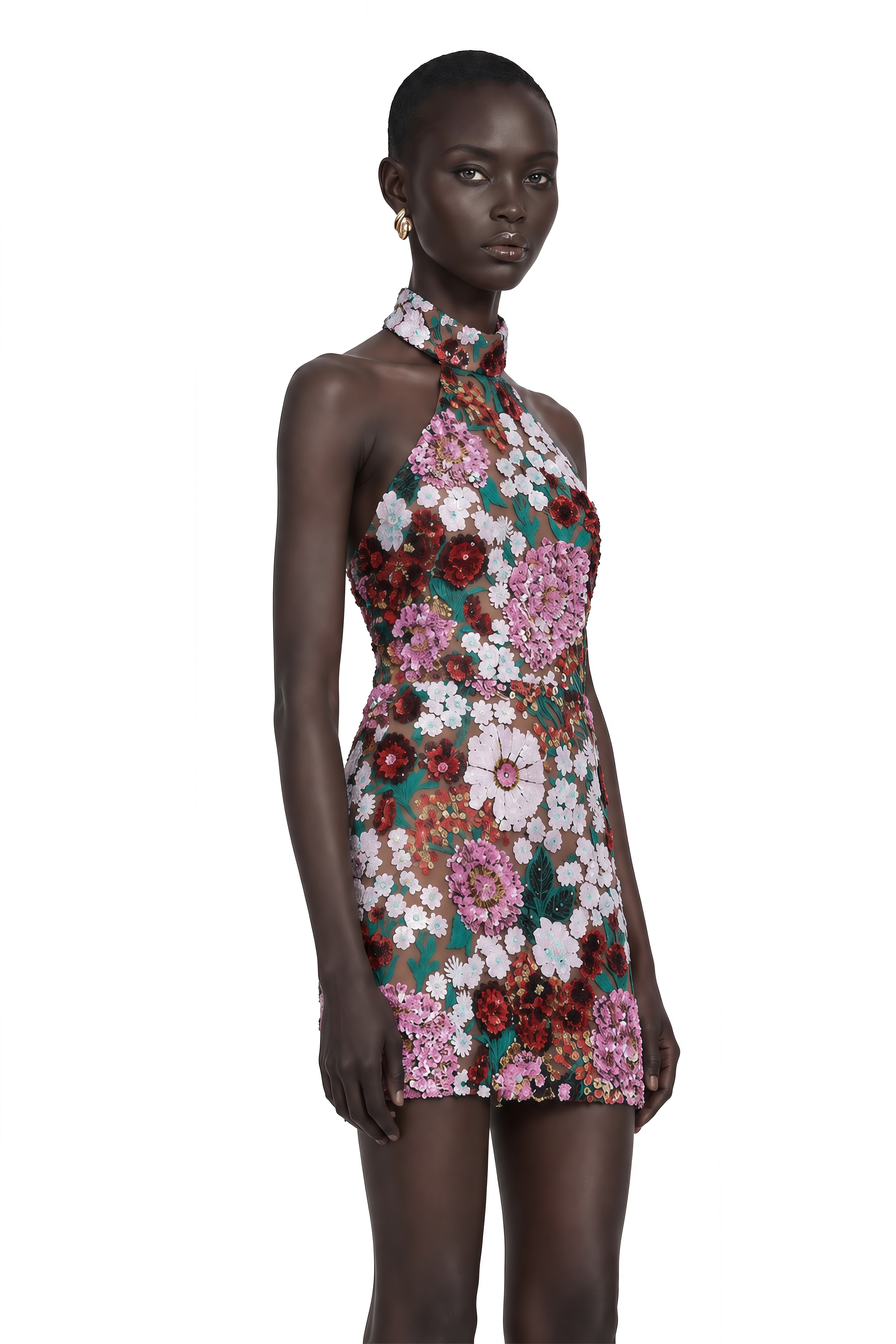 Clara Purple Sequined Floral Embroidered Mini Dress