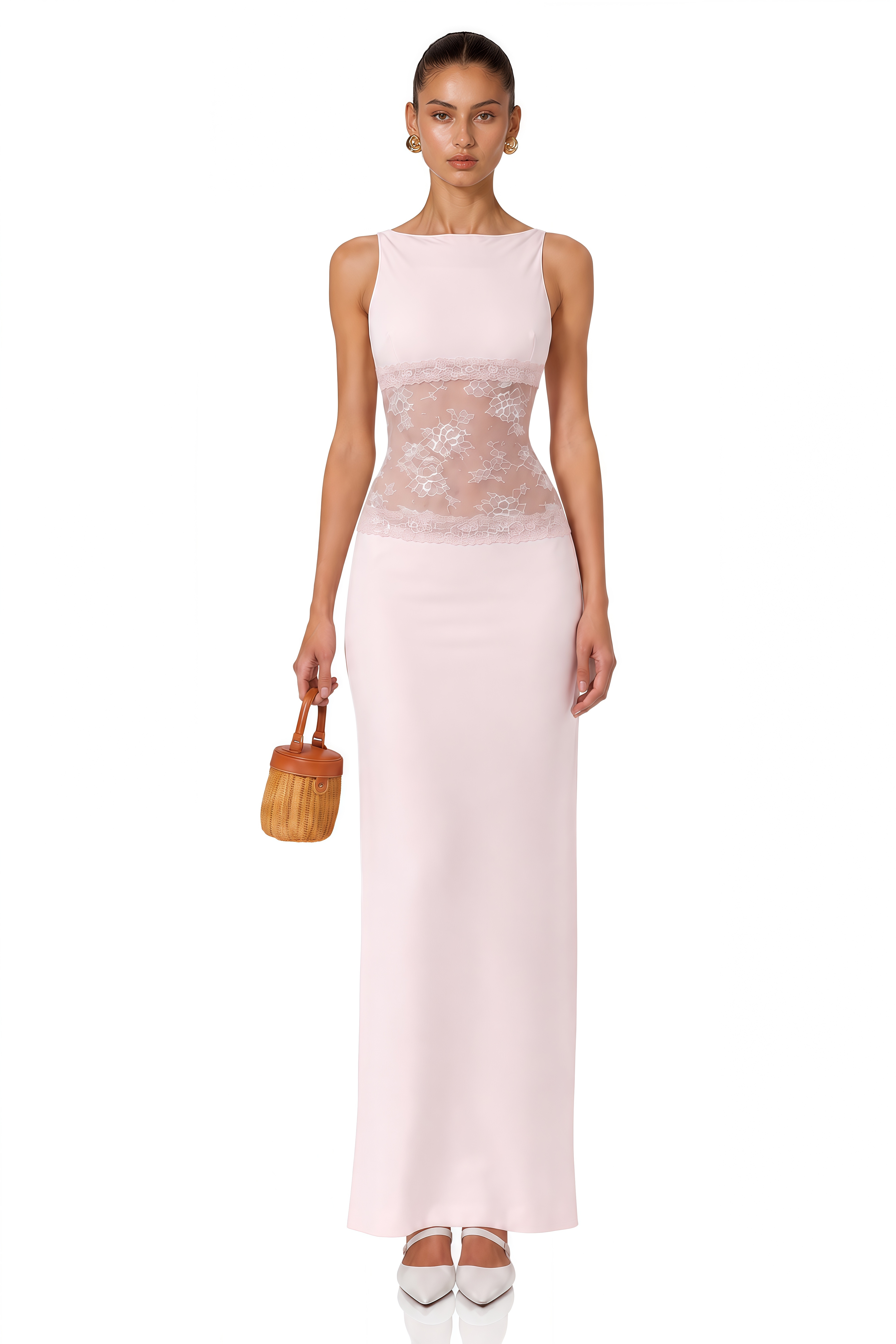 Annemarie Pink Lace Panel Stretch Maxi Dress