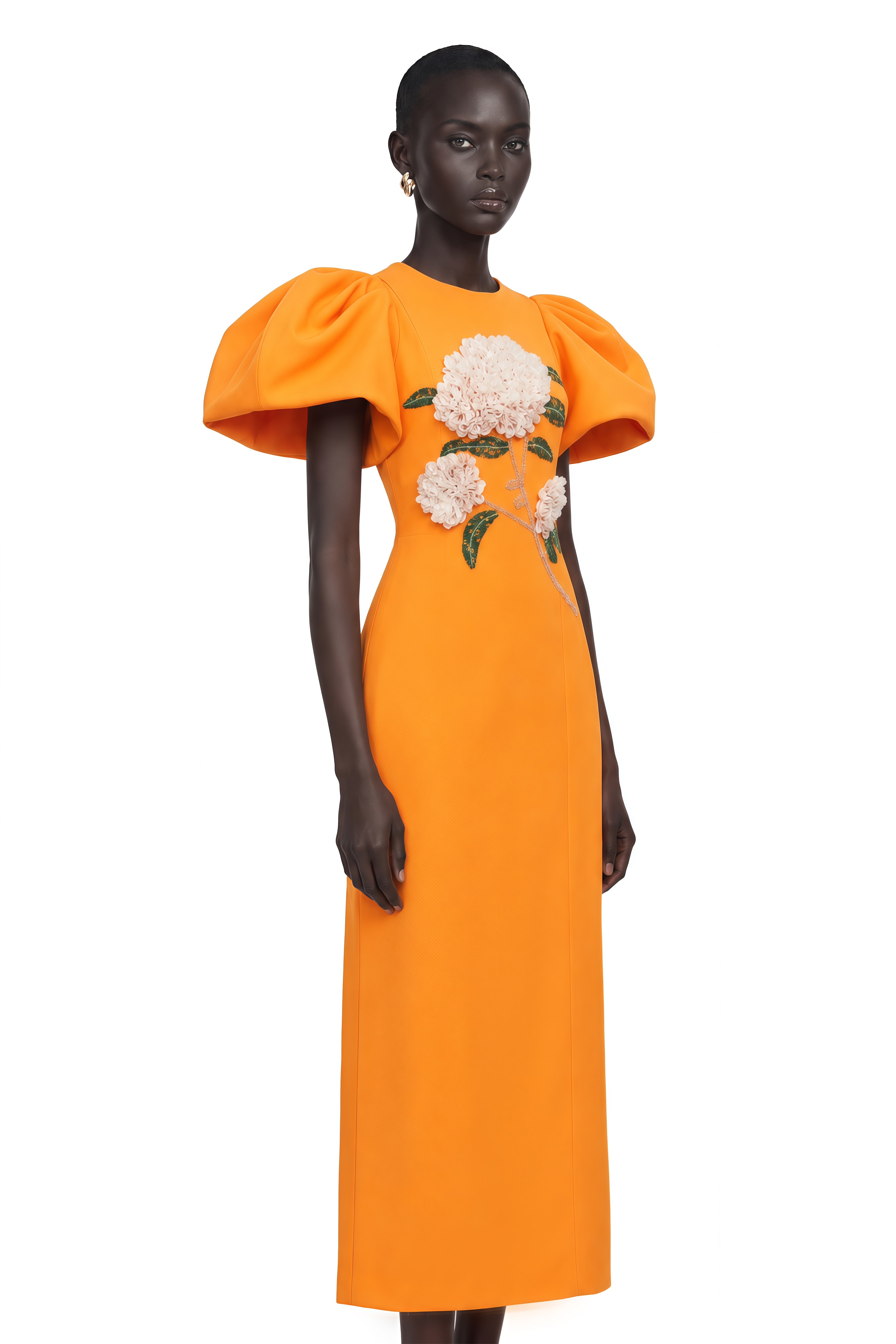 Yrjö Orange Floral Embroidered Midi Dress