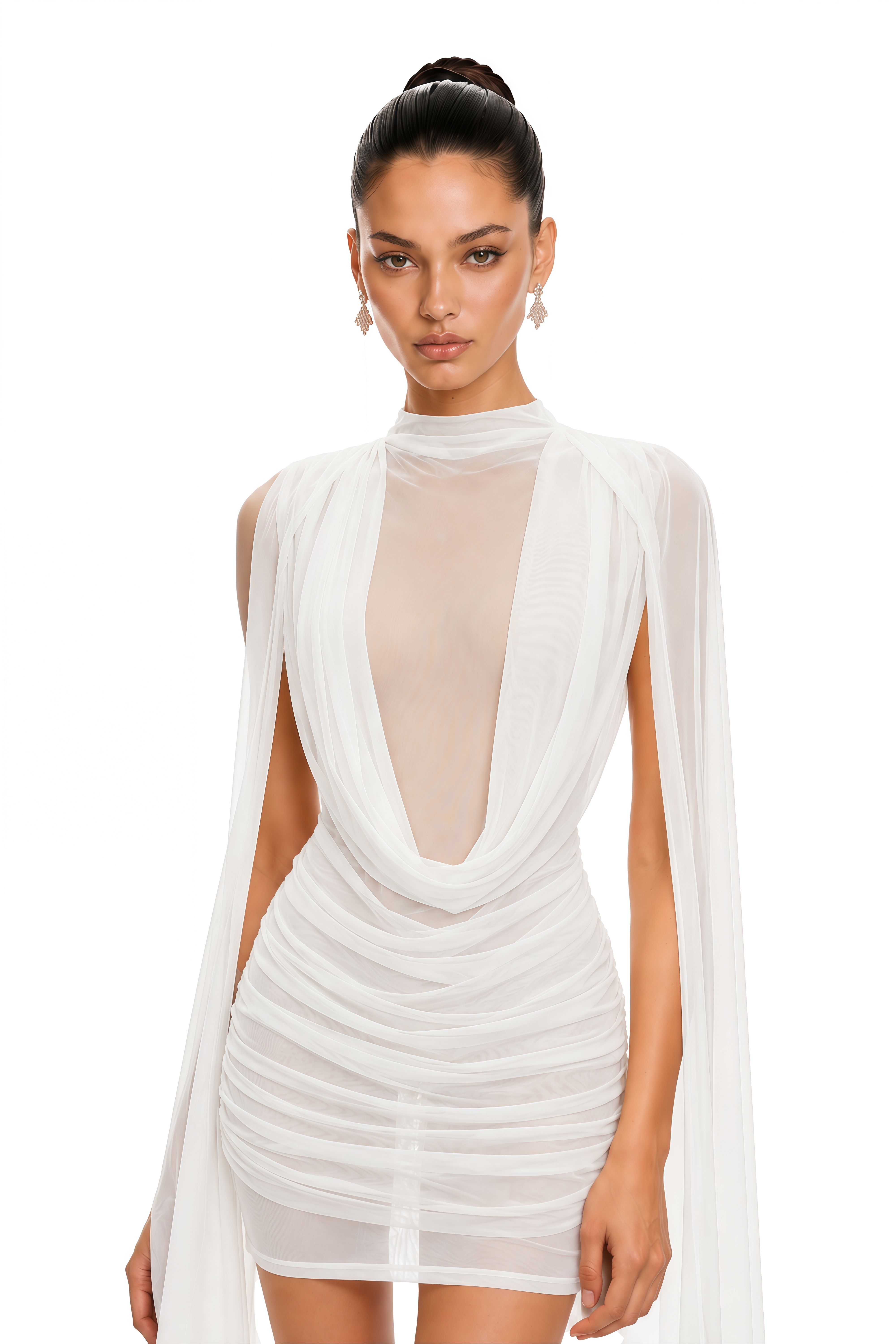 Madeline White Ribbon Sheer Mini Dress