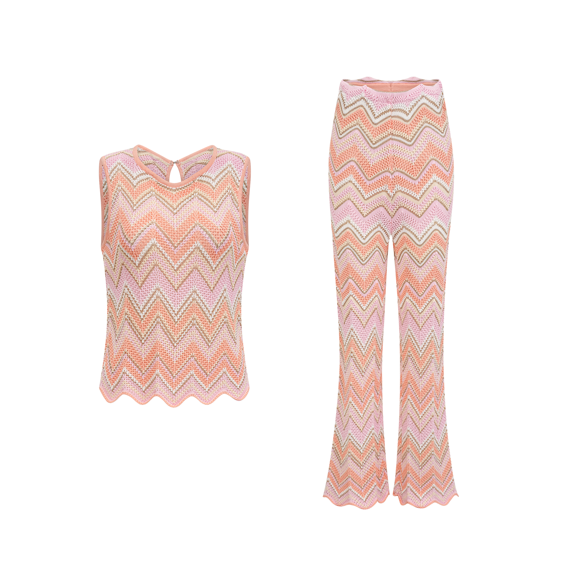 Irina Pink Zigzag Pointelle Knit Matching Set