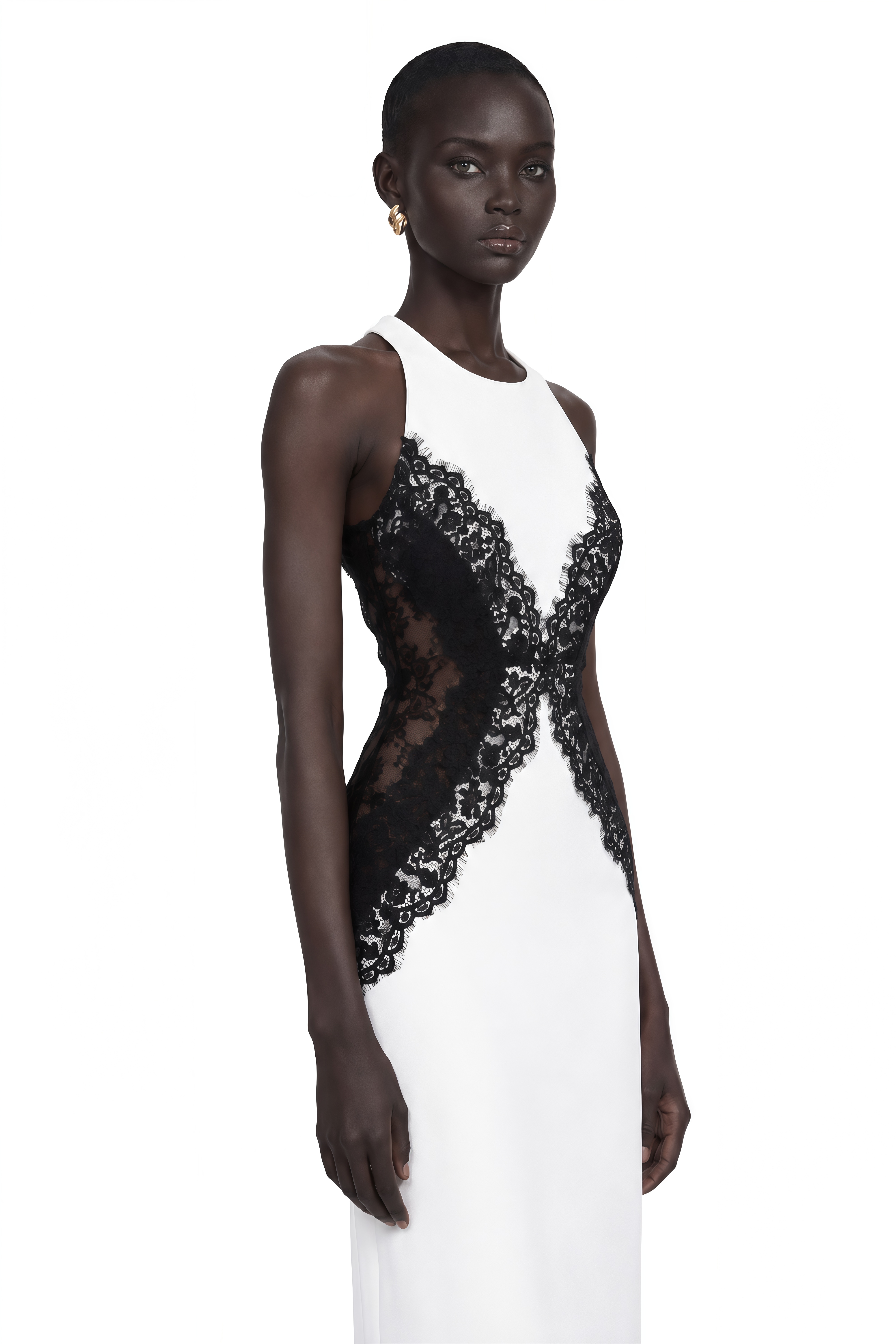 Ilaria White Halterneck Lace Panel Maxi Dress