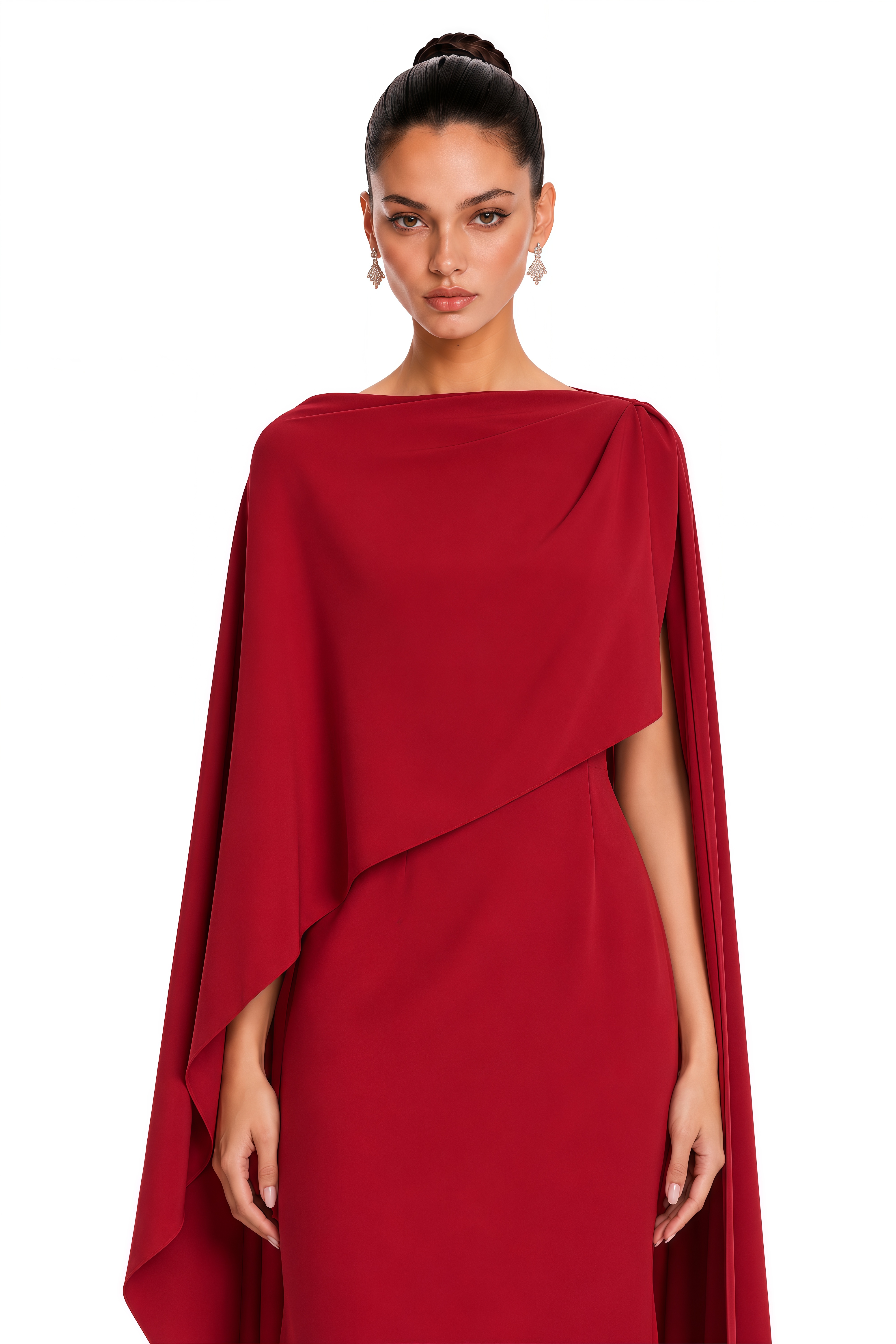 Zinhle Red Draped Cape Maxi Dress