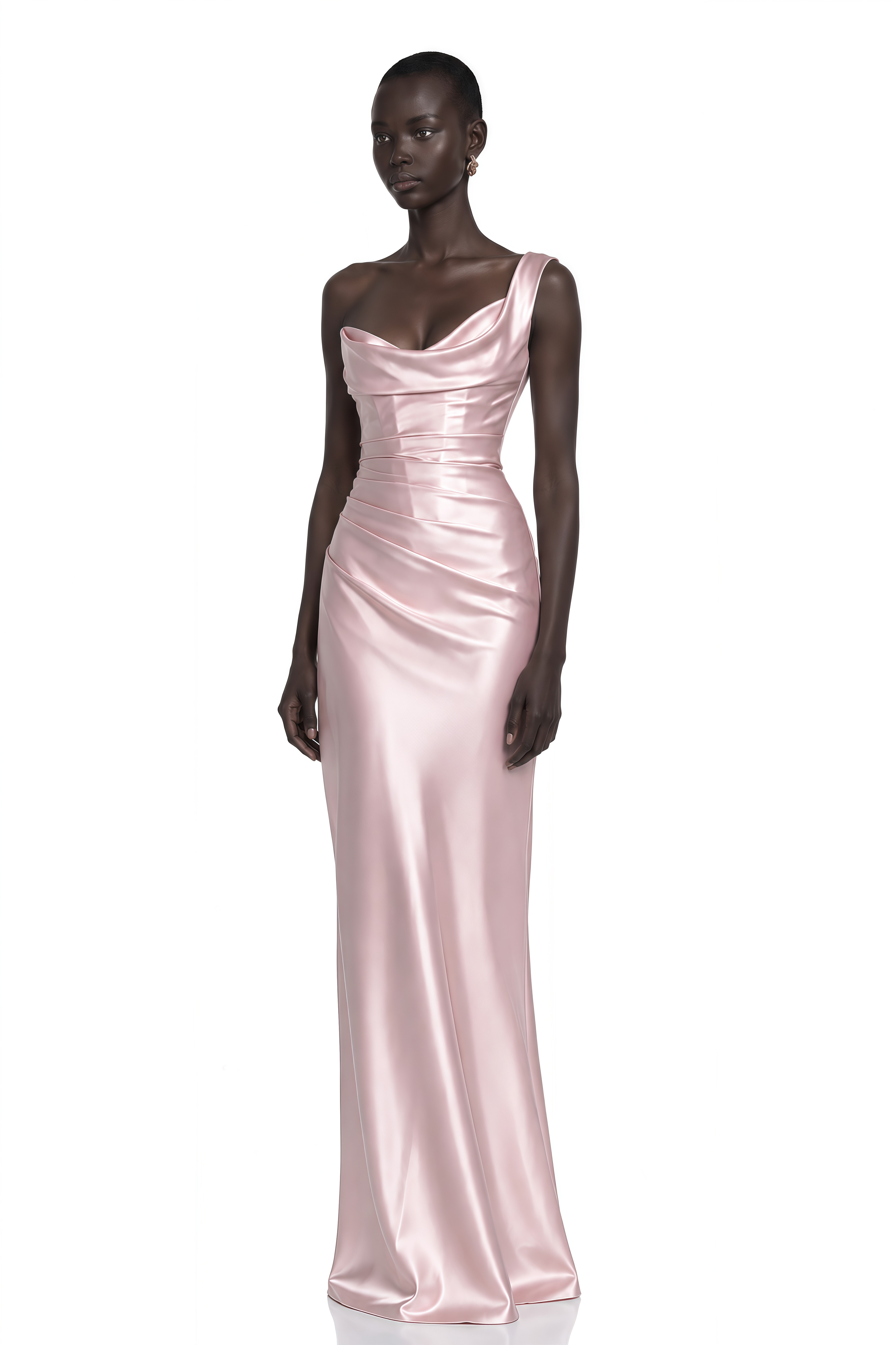 Hannah Pink One Shoulder Satin Maxi Dress