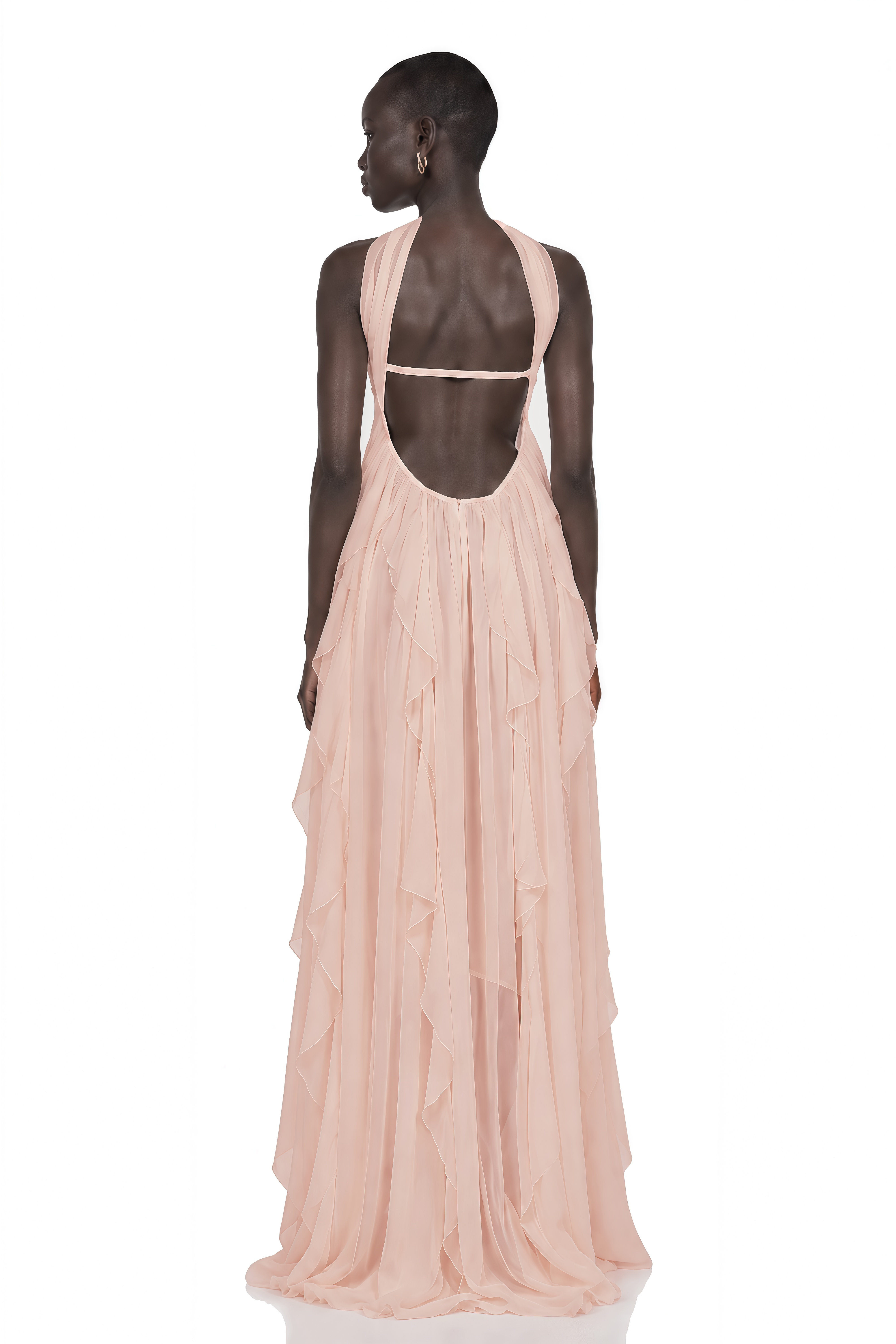 Mariah Pink Chiffon Ruffle Halterneck Maxi Dress