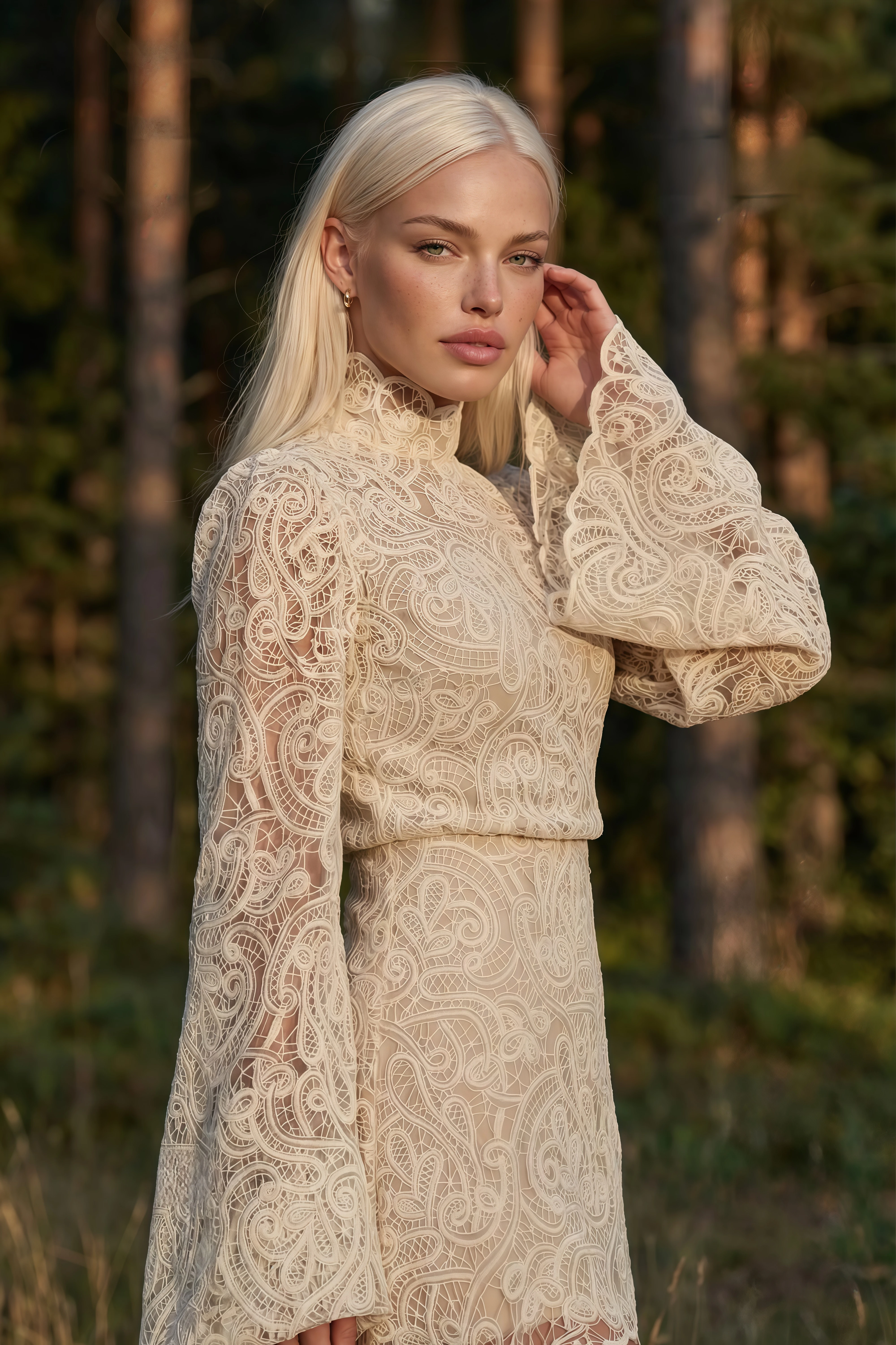 Eulalie Cream White Lace Blouse & Skirt Set