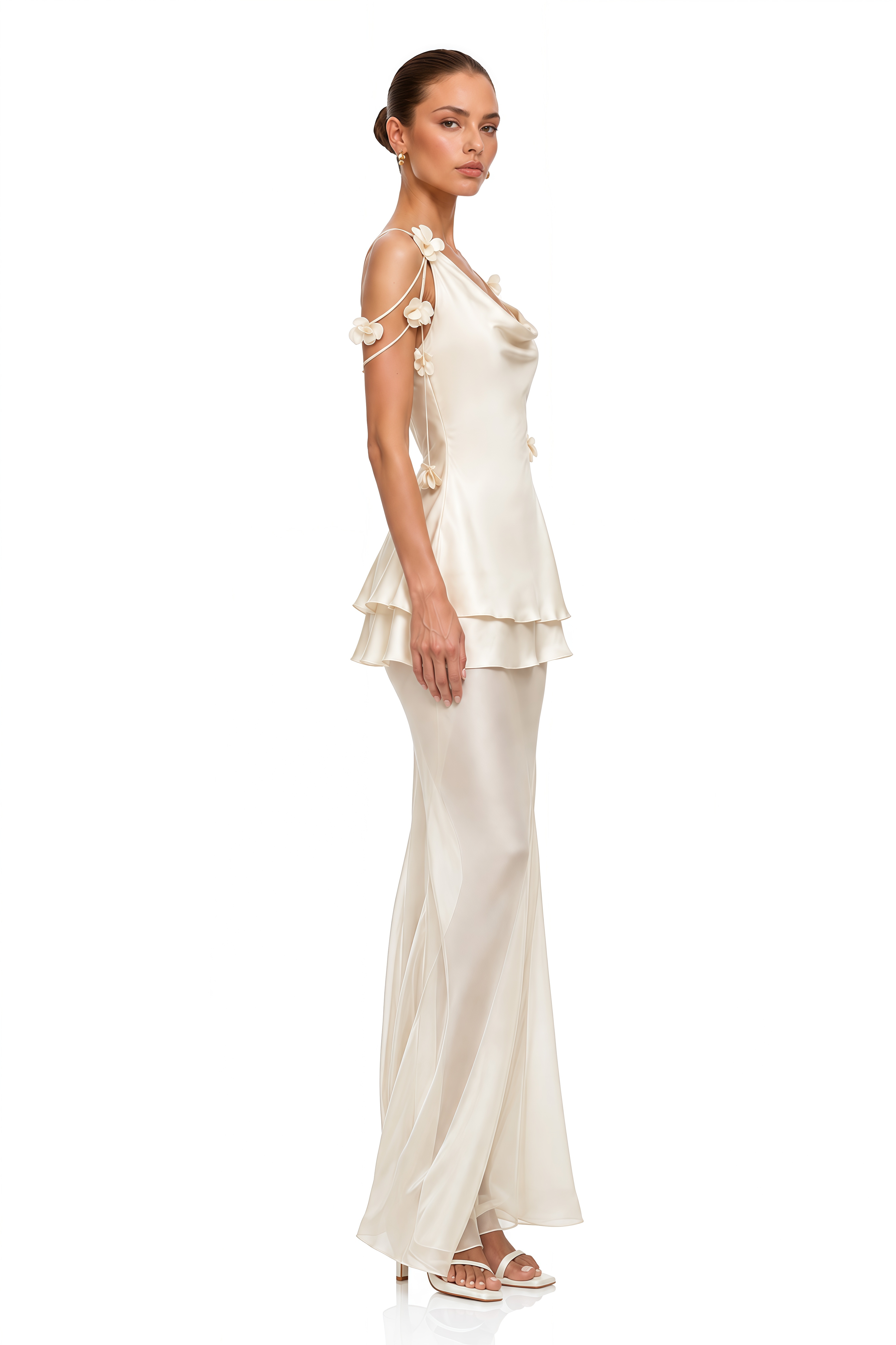 Aikaterini Neutral 3D Petal Satin Matching Set