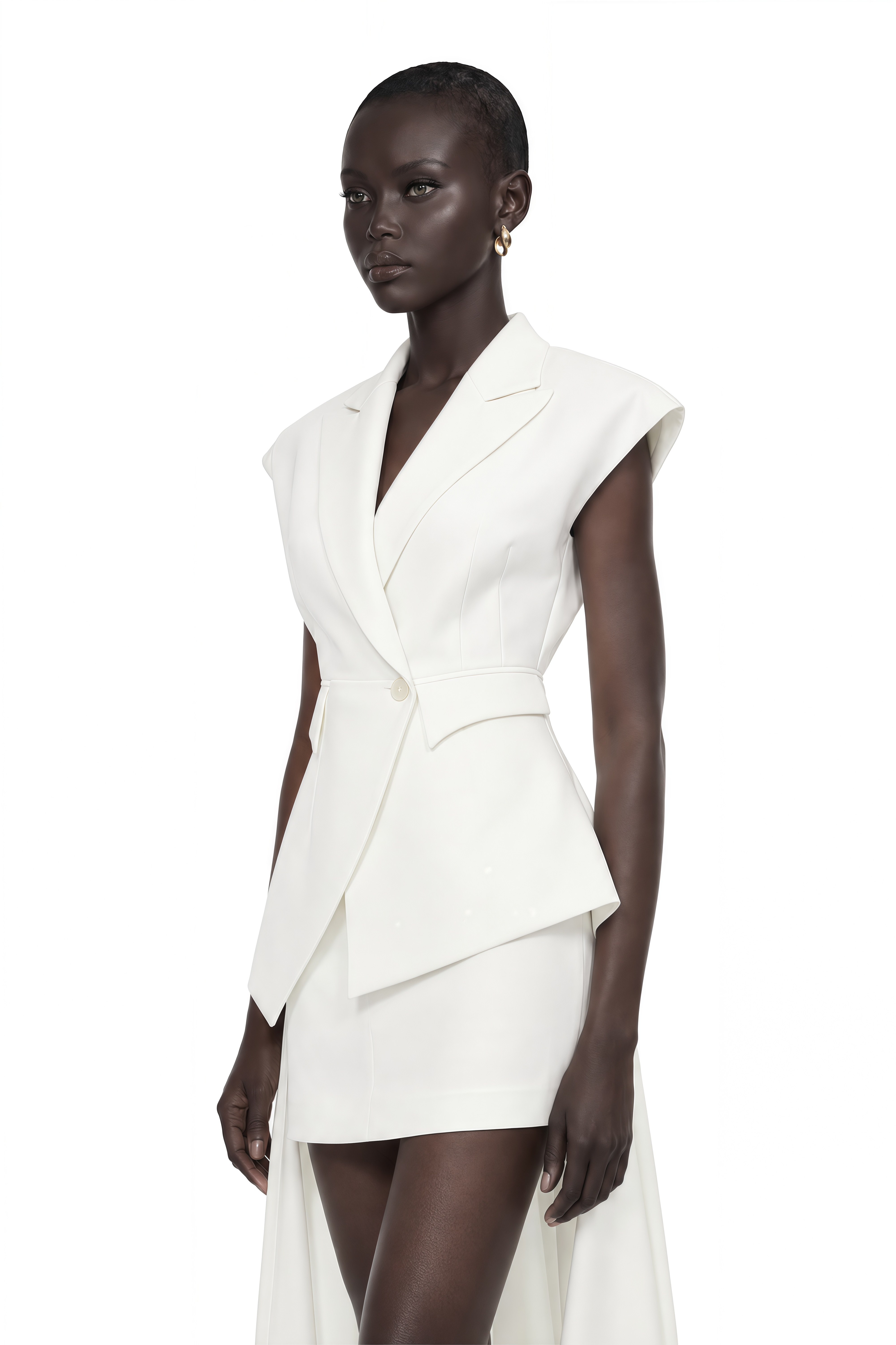Grace White Asymmetrical Blazer & Skirt Set
